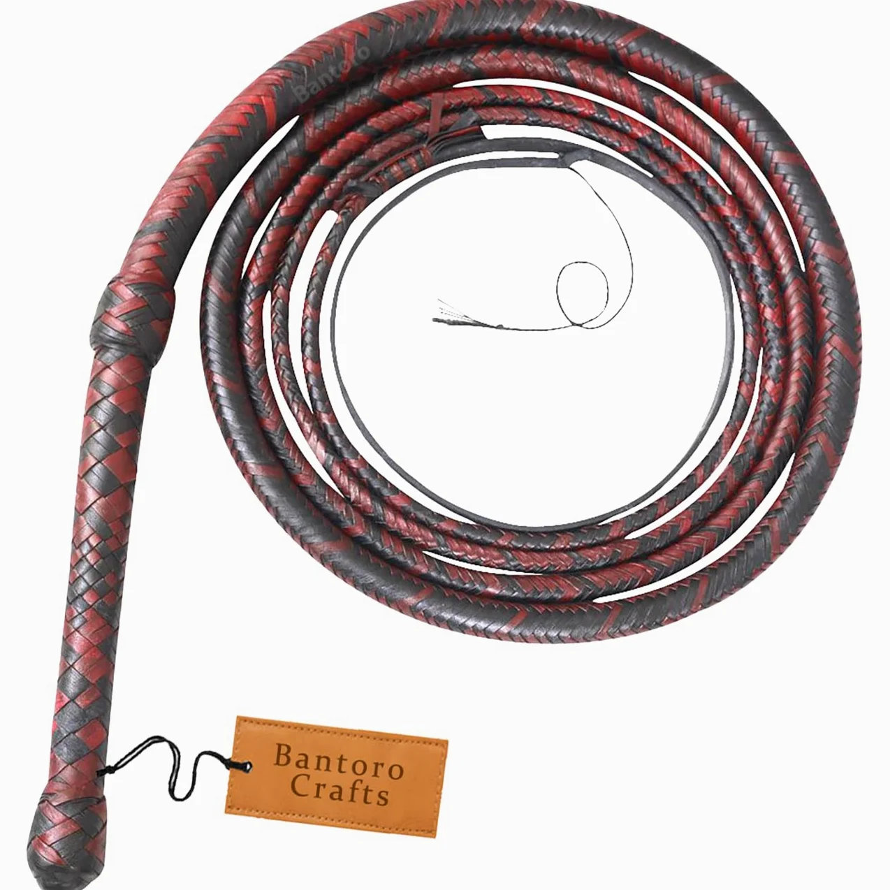 Indiana Jones Nero e Rosso Pelle Frusta Intrecciato in 16 Trecce Professionale Frusta del Toro Pelle di Canguro Frusta Forte Che schiocca (6 Piedi (1,8 Metri))