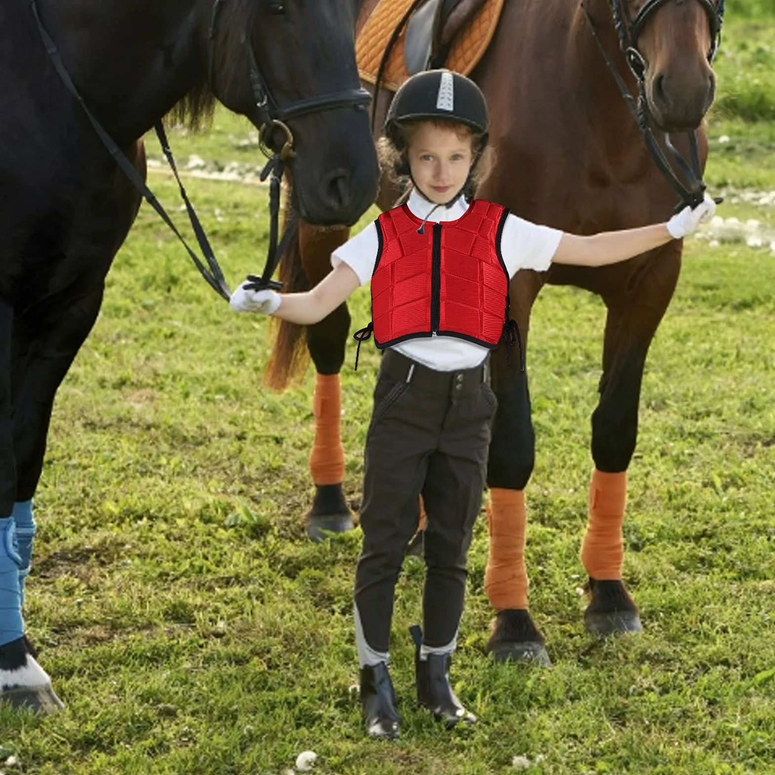 DEWIN Gilet equestre per Bambini, equipaggiamento Protettivo per Equitazione di Sicurezza Imbottito in Schiuma, Protezione per Il Corpo equestre, Rosso