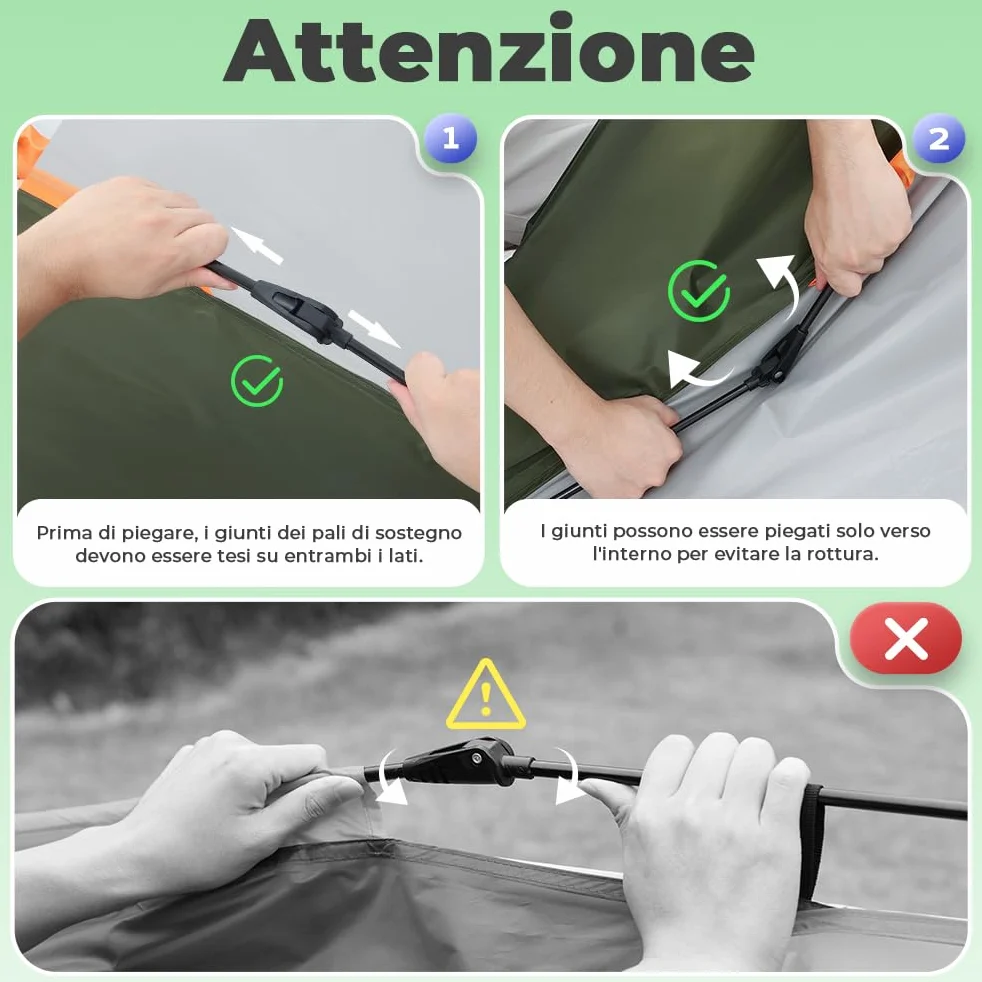Tenda Campeggio 2-4 Persone Automatica Doppia Porta Anti UV Impermeabile 2 in 1 Interna Esterna