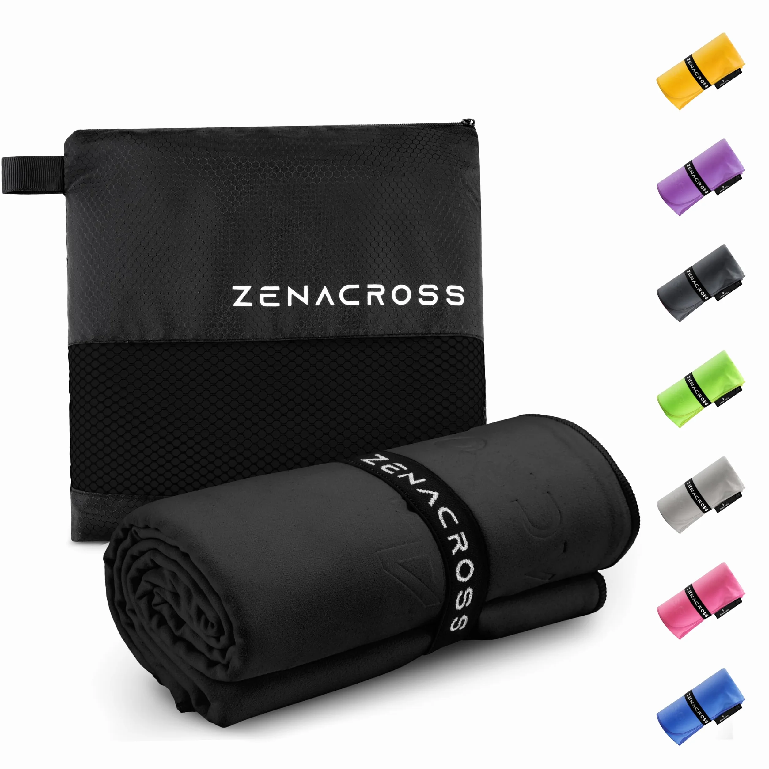 Asciugamano Palestra 100x200cm Microfibra Rapida Asciugatura Telo XXL Nero con Borsa