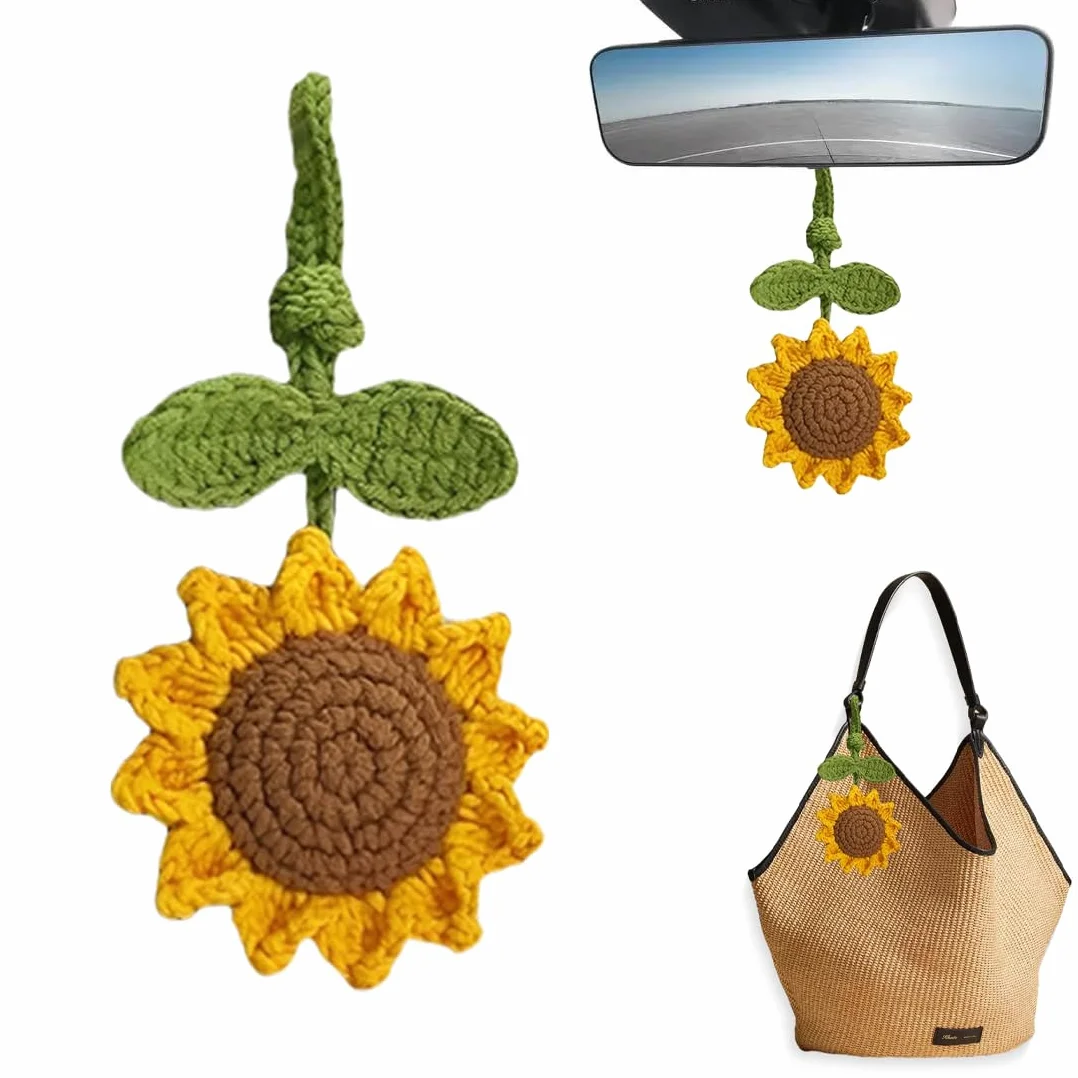 1 Pcs decorazioni auto Ciondoli per specchietto di simpatico girasole decorazione specchietto retrovisore auto decorazione specchietto retrovisore auto ciondolo lavorato a mano