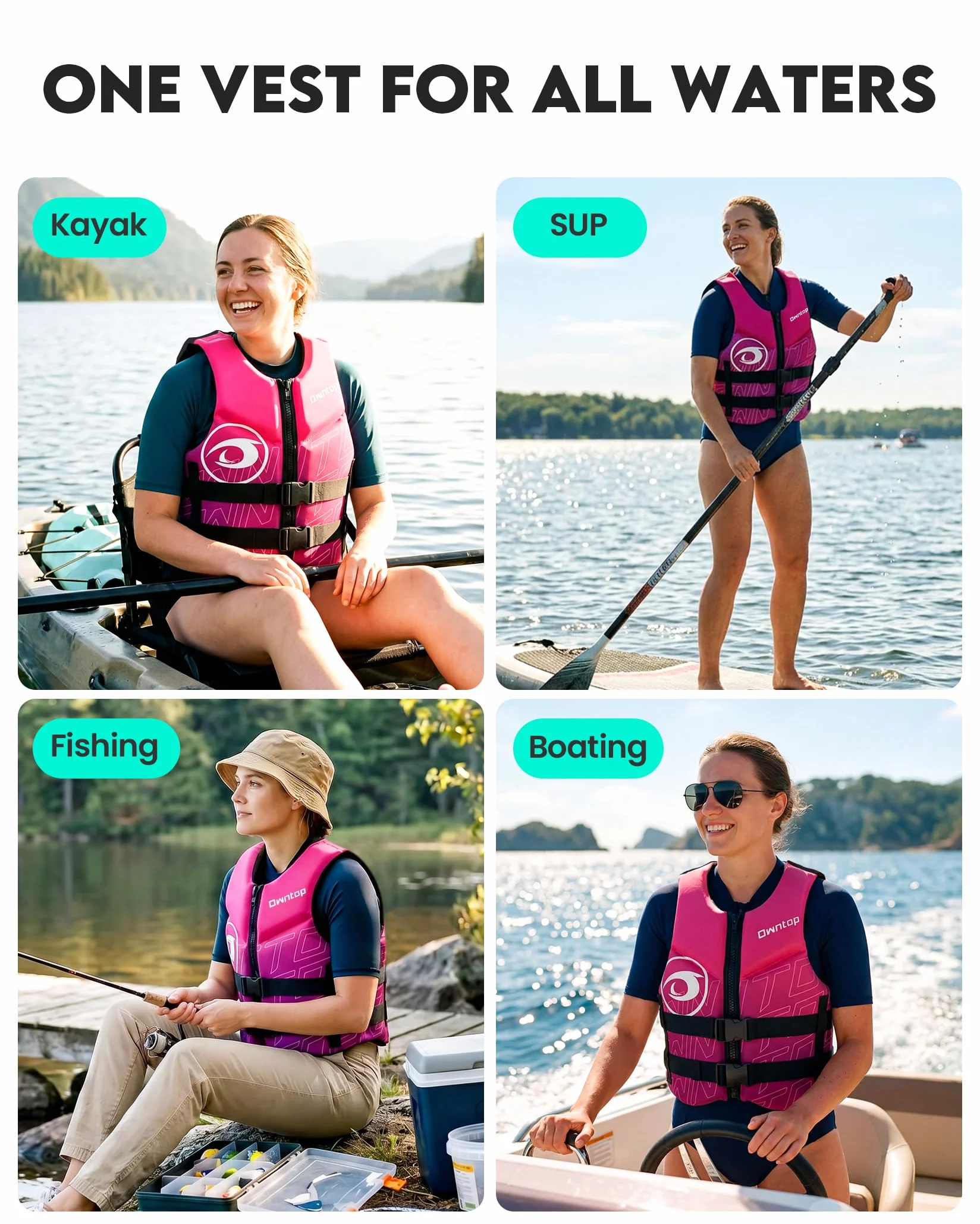 Owntop Giubbotto Galleggiante per Adulti | Aiuto al Galleggiamento in Neoprene Pieghevole con Doppie Cinghie in Vita | Gilet di Galleggiamento Leggero per Barca, Kayak, Paddle e Pesca