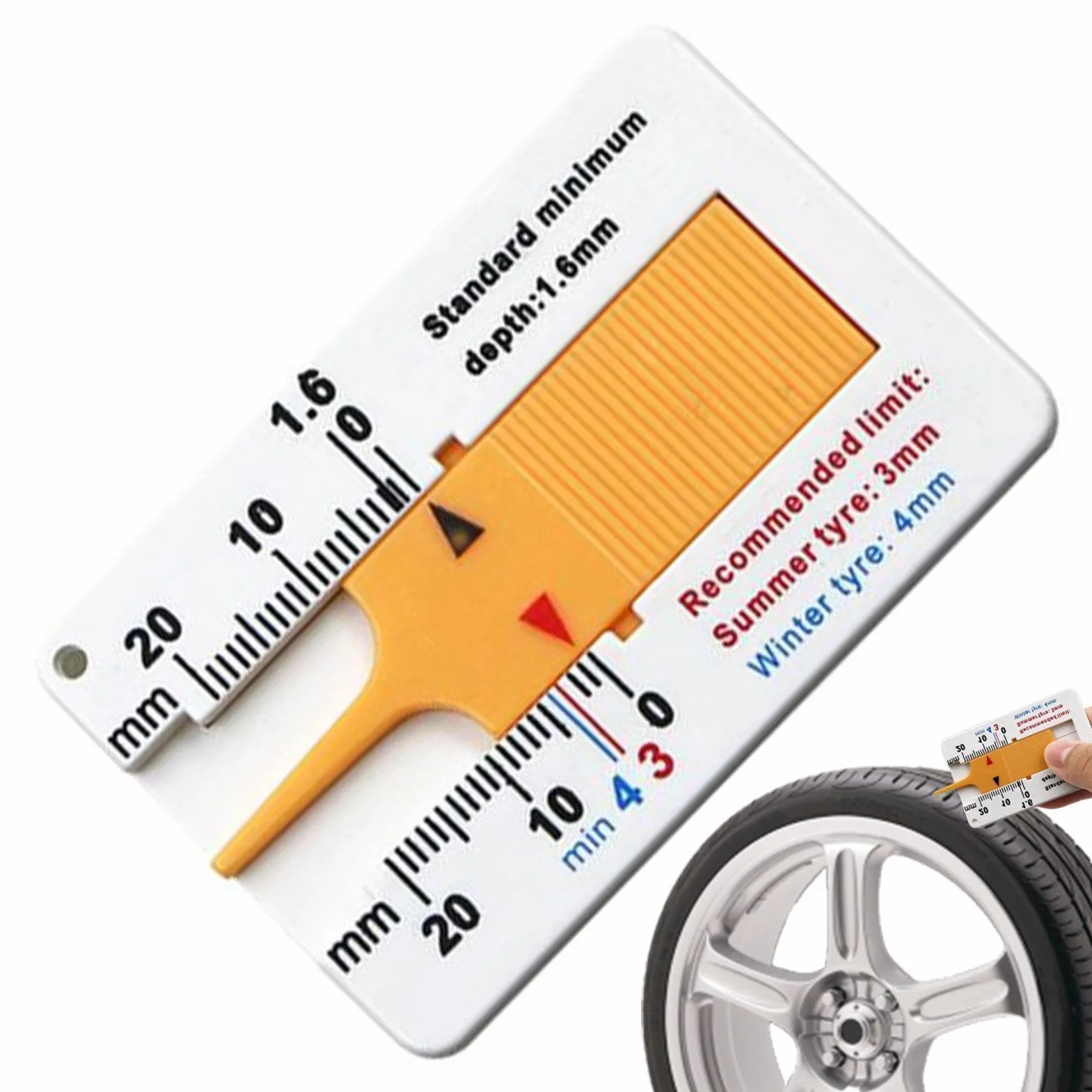 Misuratore di profondità dei pneumatici, misuratore di profondità del battistrada, 0-20 mm, strumento di misurazione di facile lettura, strumento di misurazione preciso per la profondità del
