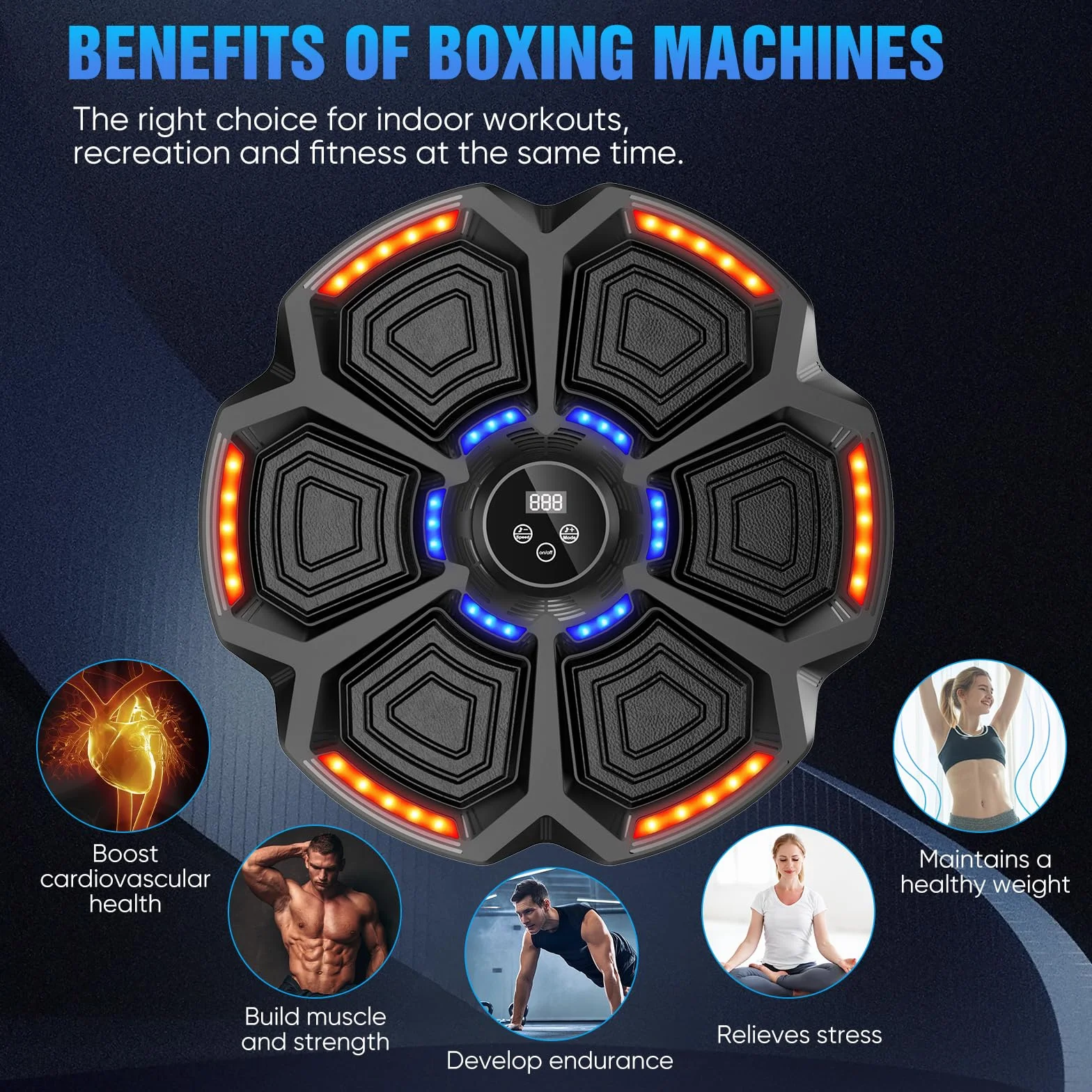 Music boxing machine, bersaglio da boxe musicale a parete, Smart LED, Bluetooth, con guantoni da boxe, con 9 velocità e modalità di conteggio, per adulti e bambini