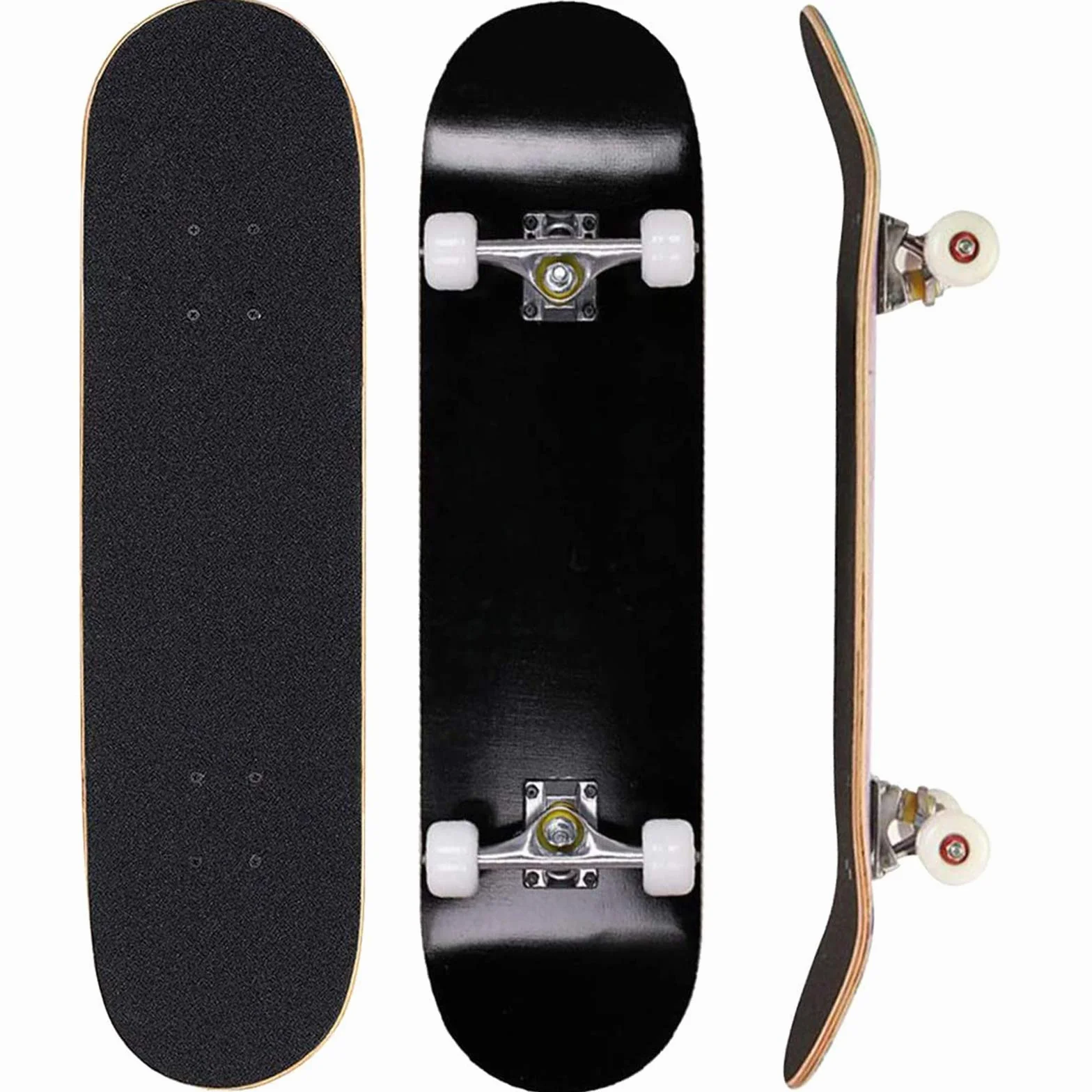 skateboard per evoluzioni da adulti, per principianti, regalo di compleanno, per adolescenti, ragazze, ragazzi e adulti, Tutto nero