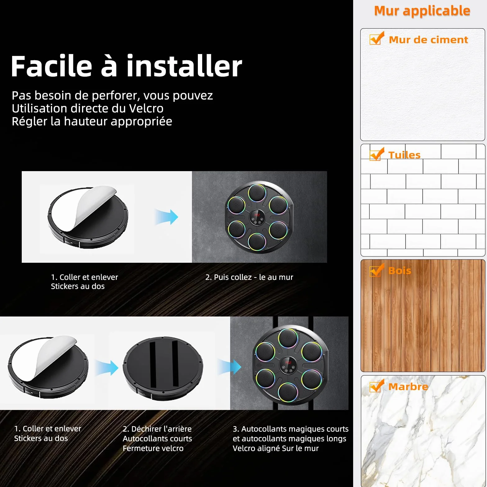 HotHands Macchina da Boxe Musicale, Extra Large a Parete Professionale a LED Dinamico a Colori Bluetooth Smart con Musica Elettronica a 12 velocità per Bambini e Adulti per Casa, Interni e Palestre