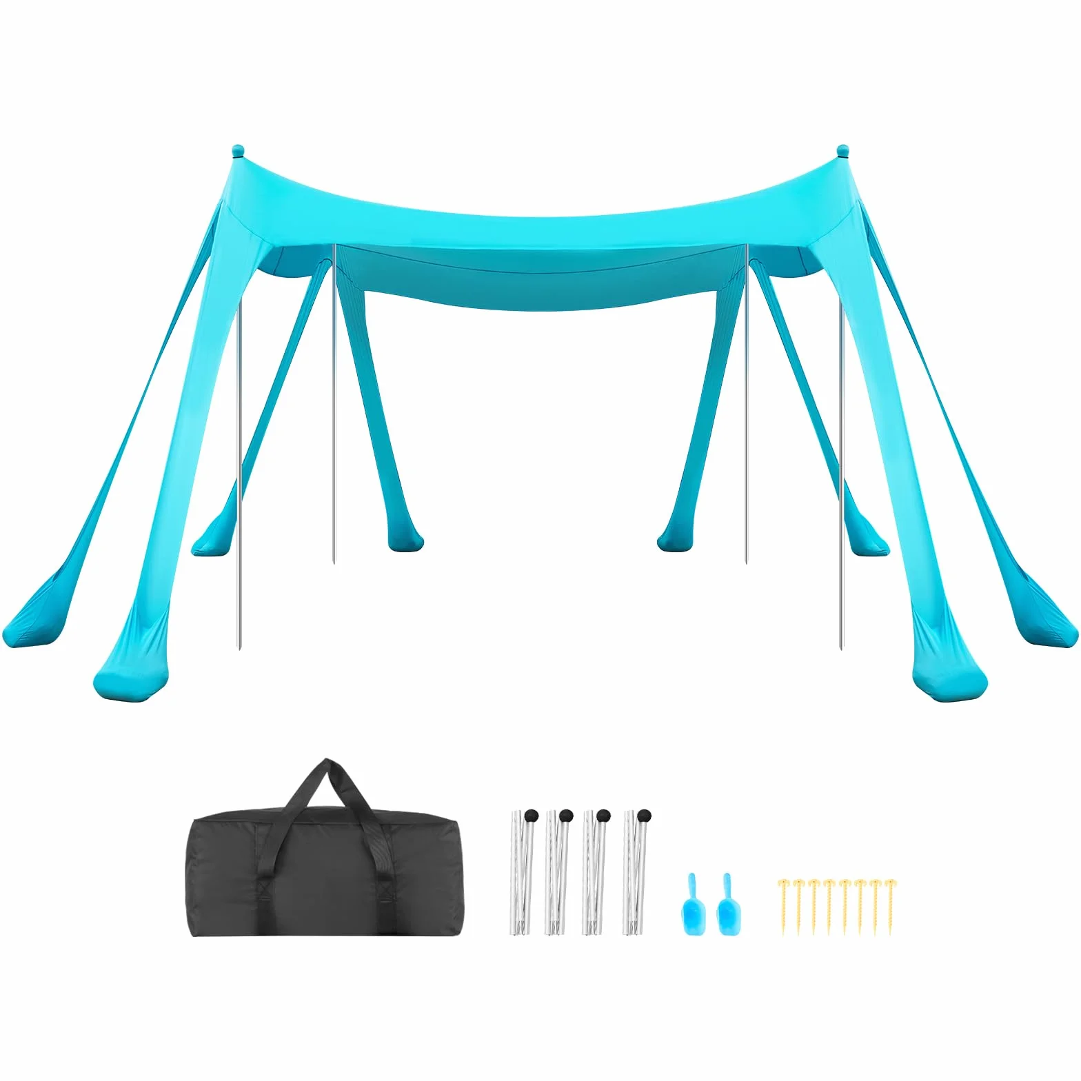 VEVOR Tenda da Sole Portatile da Spiaggia Parasole Portatile da Spiaggia Protezione Solare UPF 50+ Capienza ca. 4-7 Persone, Parasole con Pali di Supporto Sacchi di Sabbia per Viaggio Campeggio, Verde