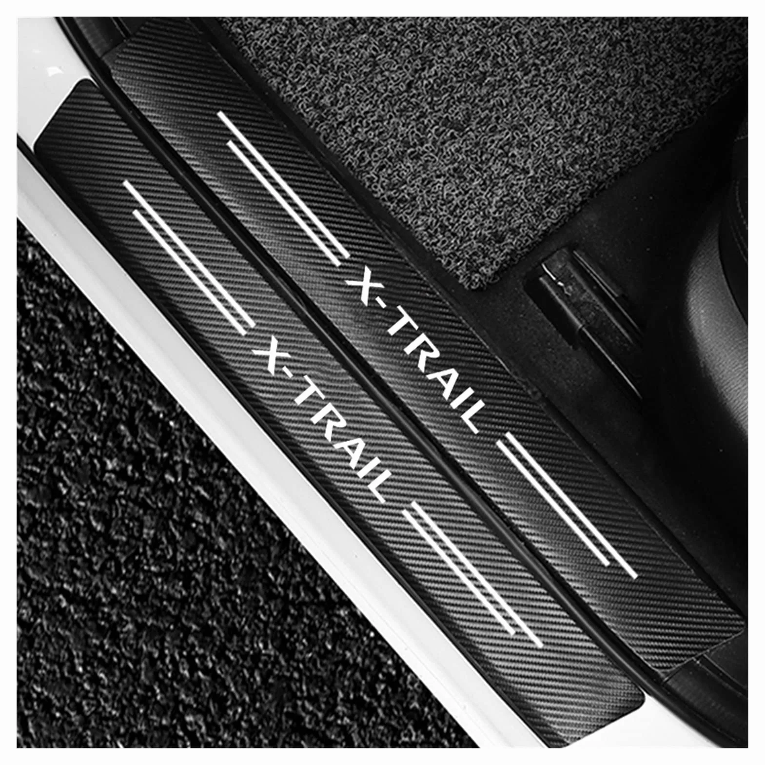 4 Pezzi Auto Fibra Carbonio Battitacco Adesivi Soglie, per NIS-San X-Trail X Trail Xtrail Car Anti-Usura Antiscivolo Kick Plates Sticker Styling Accessor,White