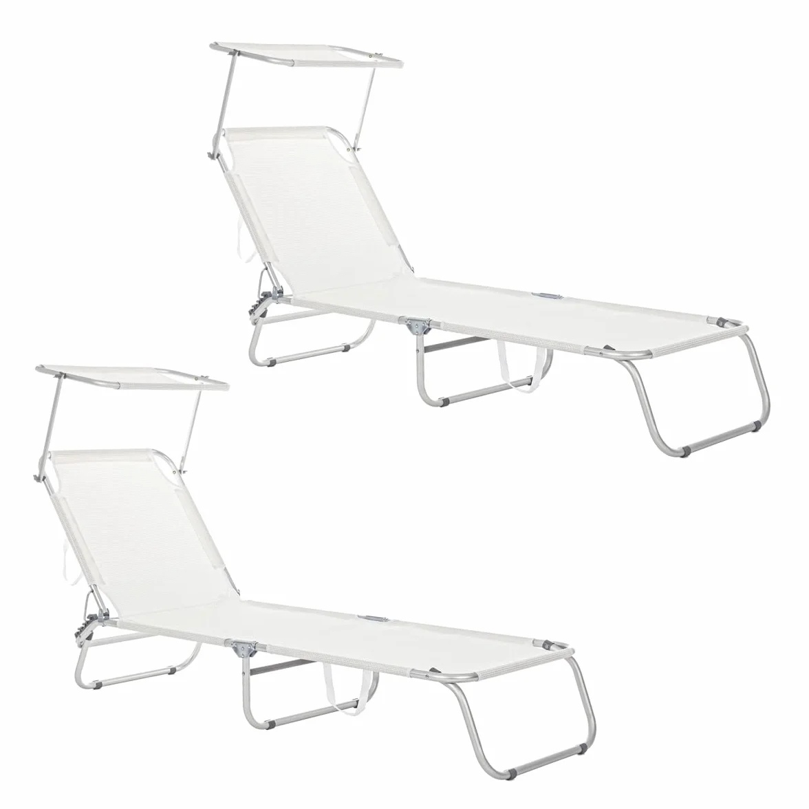 Yellowshop - Set 2 Lettini Prendisole con Tettuccio Parasole CROSS, Pieghevoli, Schienale Reclinabile, Alluminio Leggero, Giardino, Spiaggia, Piscina, Colori Blu Mix e Bianco (Bianco)