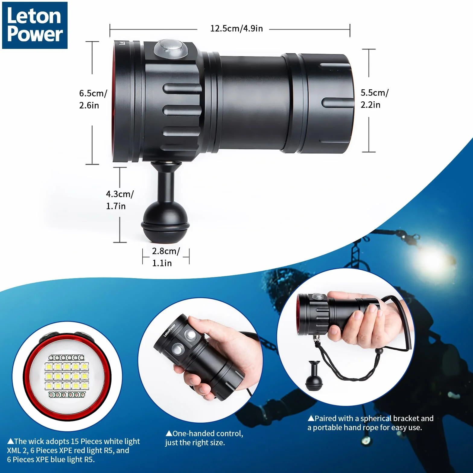 Torcia subacquea 8000Lumens 80m Video Light Scuba Dive Light