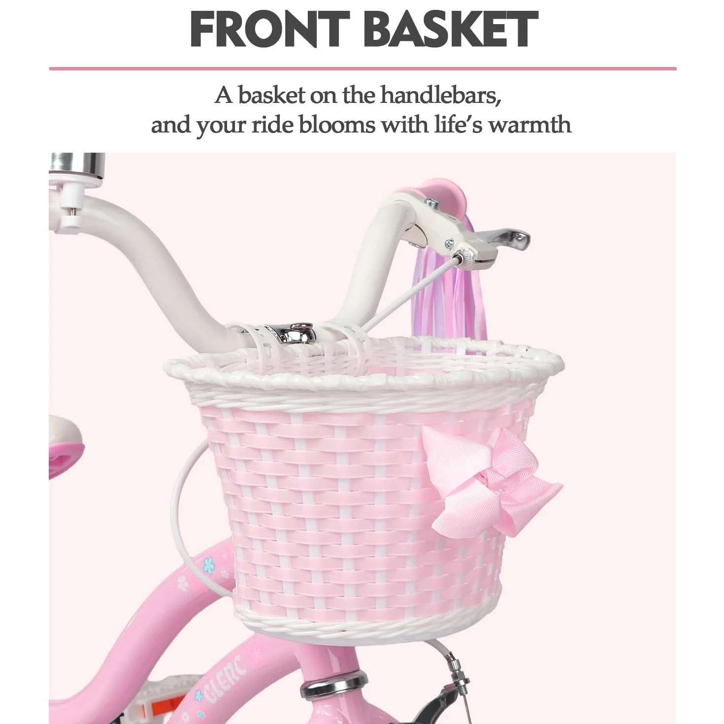Bicicletta per Bambini 12 Pollici, Stile Principessa con Cestino e Rotelle di Supporto, Rosa