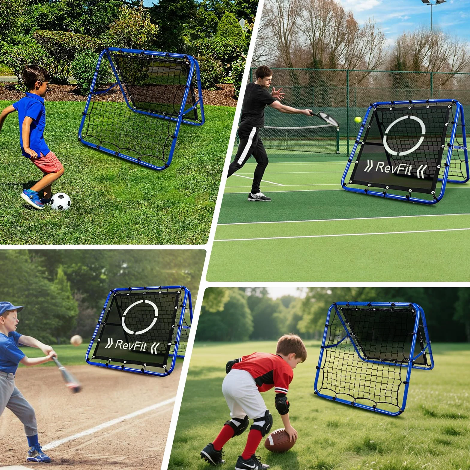 Rimbalzo Calcio Rete Rebounder regolabile su entrambi i lati con obiettivo per calcio, baseball, tennis, rugby - Rete da allenamento con robusto telaio in acciaio - 80/100/120 cm