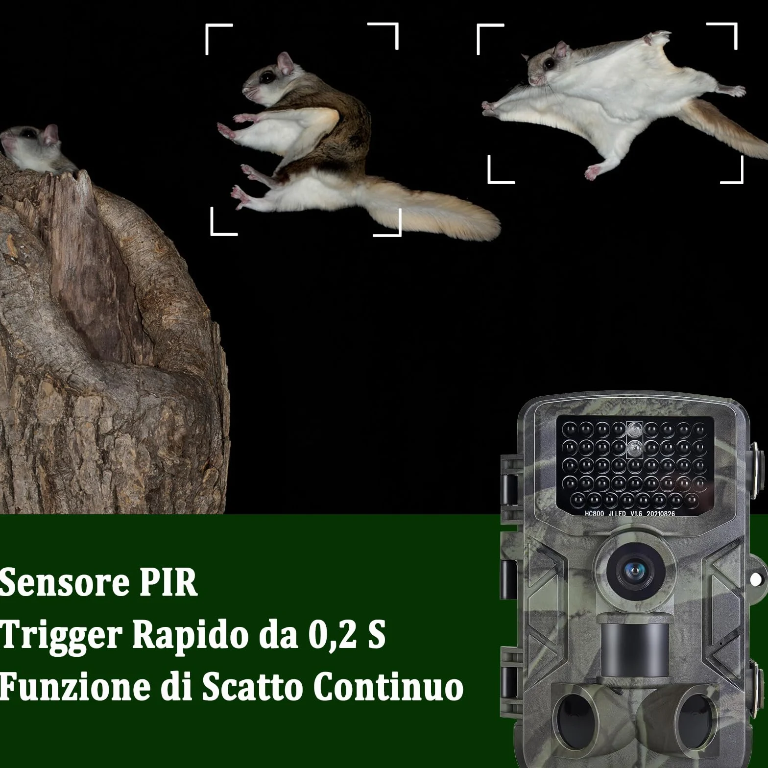 Fototrappola Caccia 50MP 4K IP65 Impermeabile Grandangolare 120° Infrarossi con SD 32GB HC808A