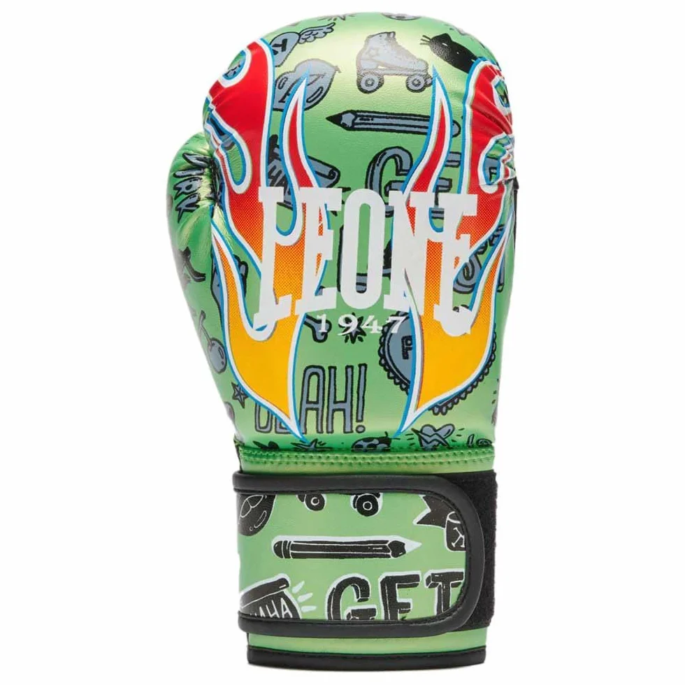 LEONE 1947 Guanti Boxe Flames 6 OZ Verde