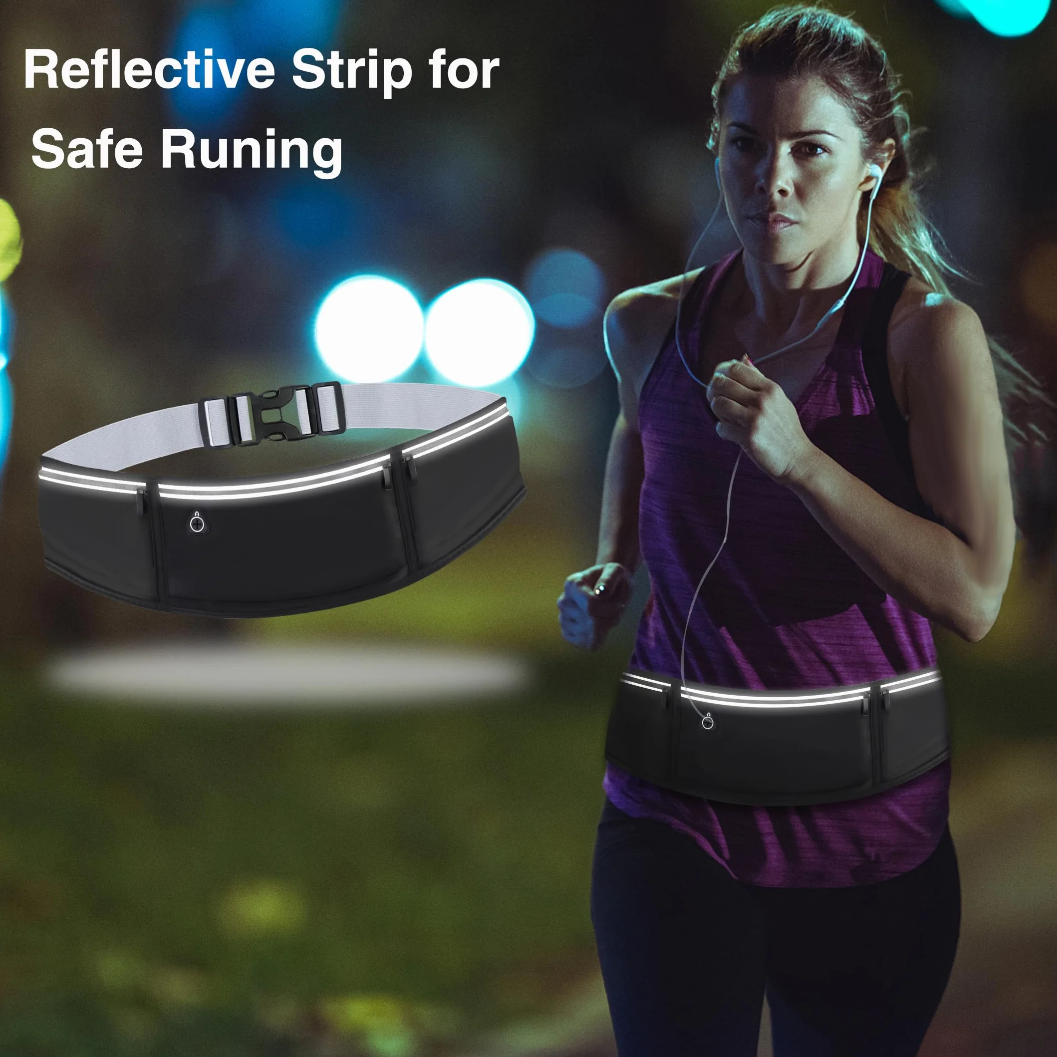 Marsupio Donna Piccolo Leggero Sportivo con Striscia Riflettente, Nero
