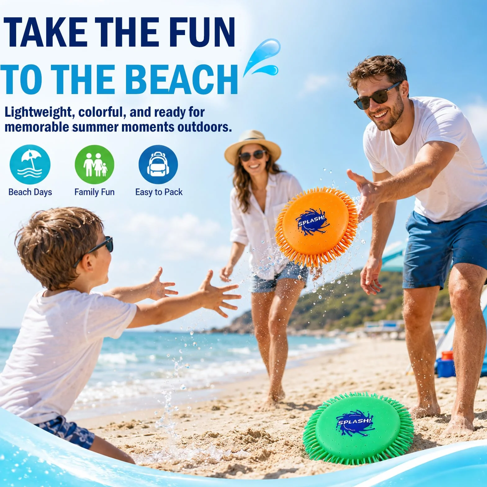 Giocattolo Frisbee Acqua, Disco da lancio in schiuma e silicone, Gioco acquatico in colori vivaci, Divertimento Estivo