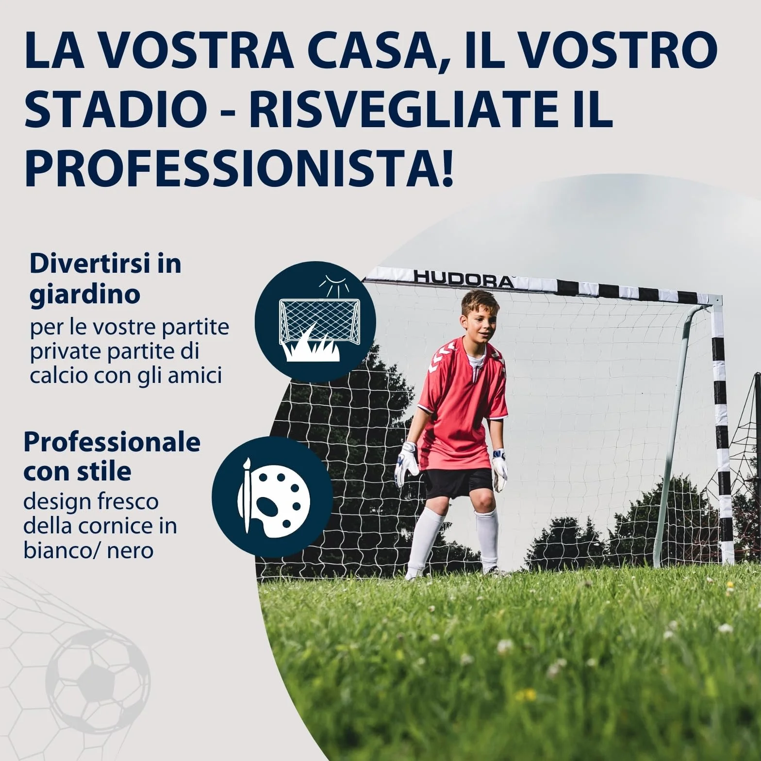 HUDORA Porta da calcio stadio resistente alle intemperie con rete per bambini e adulti