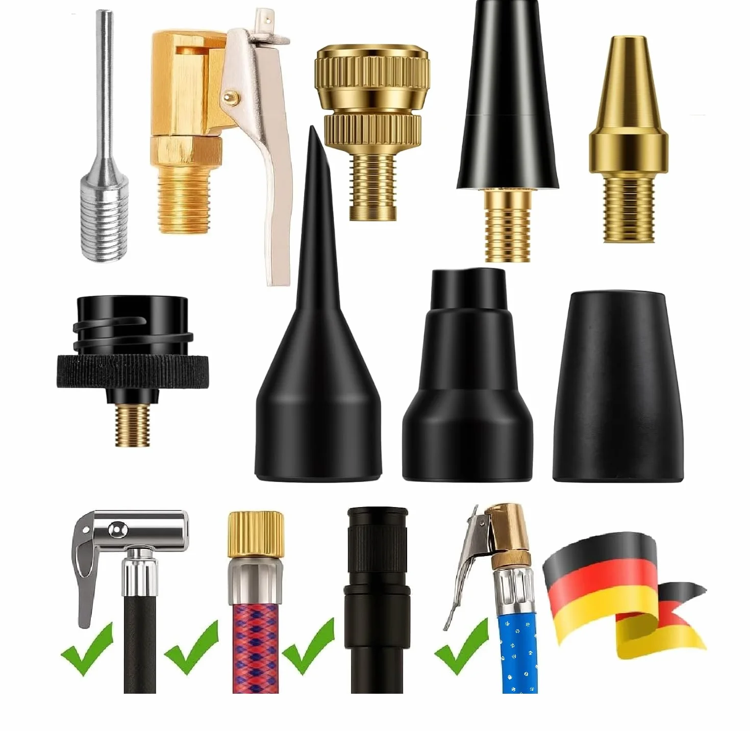 Set 9 ugelli adattatori compressore aria compressa pistola scarico ottone plastica