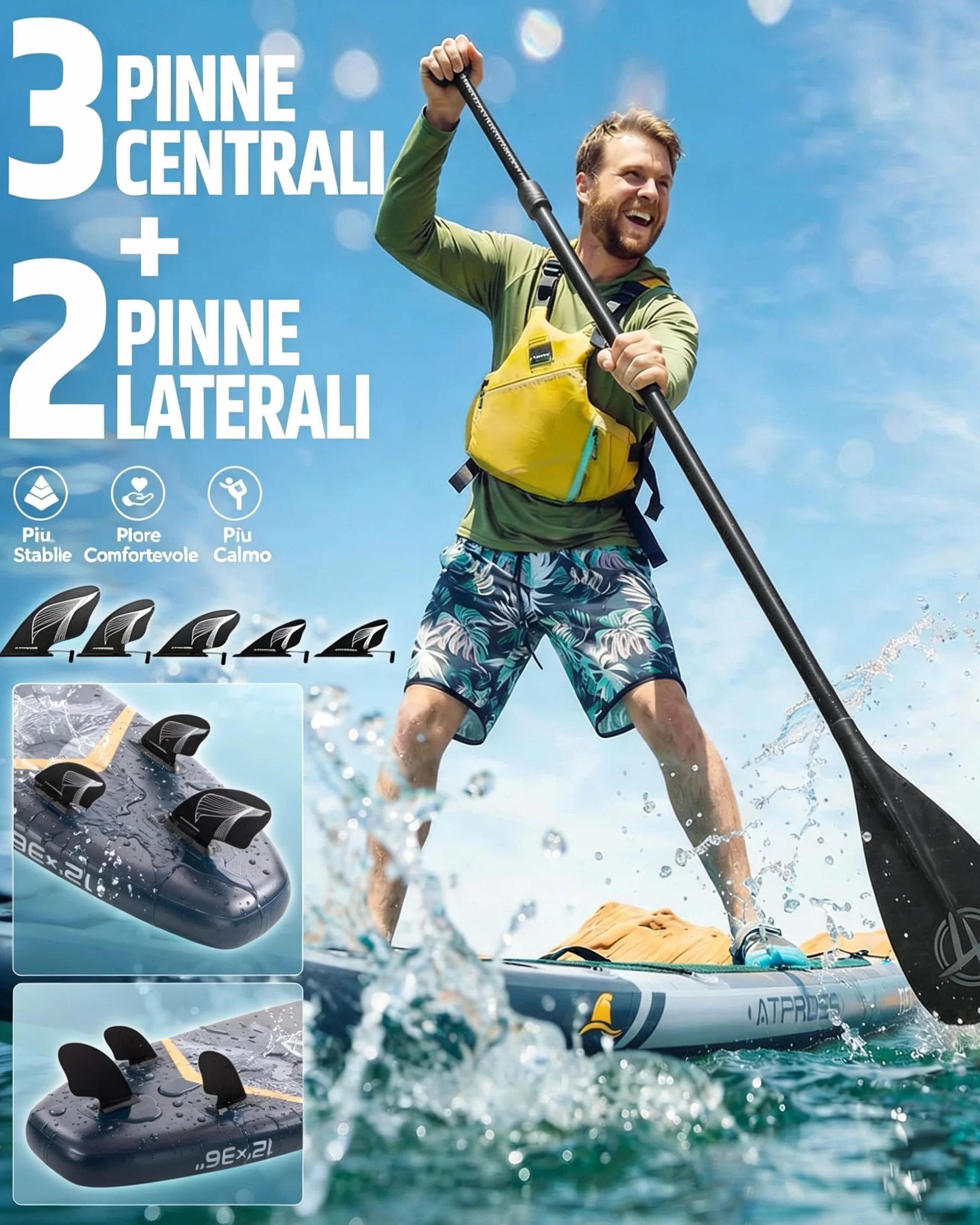 Tavola SUP Gonfiabile con Sedile Kayak e Accessori, 366x92cm Stand Up Paddle Extra Largo e Stabile, Portata 240kg, Canoa Gonfiabile 2 Posti per Yoga, Pesca e Surf