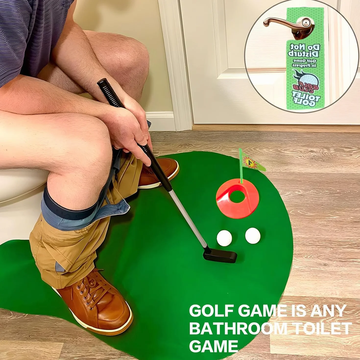 Kiuiom Divertente Minigolf Set 6 Pezzi con Mazza Tappetino 2 Palline Appendiabiti Regalo Uomo