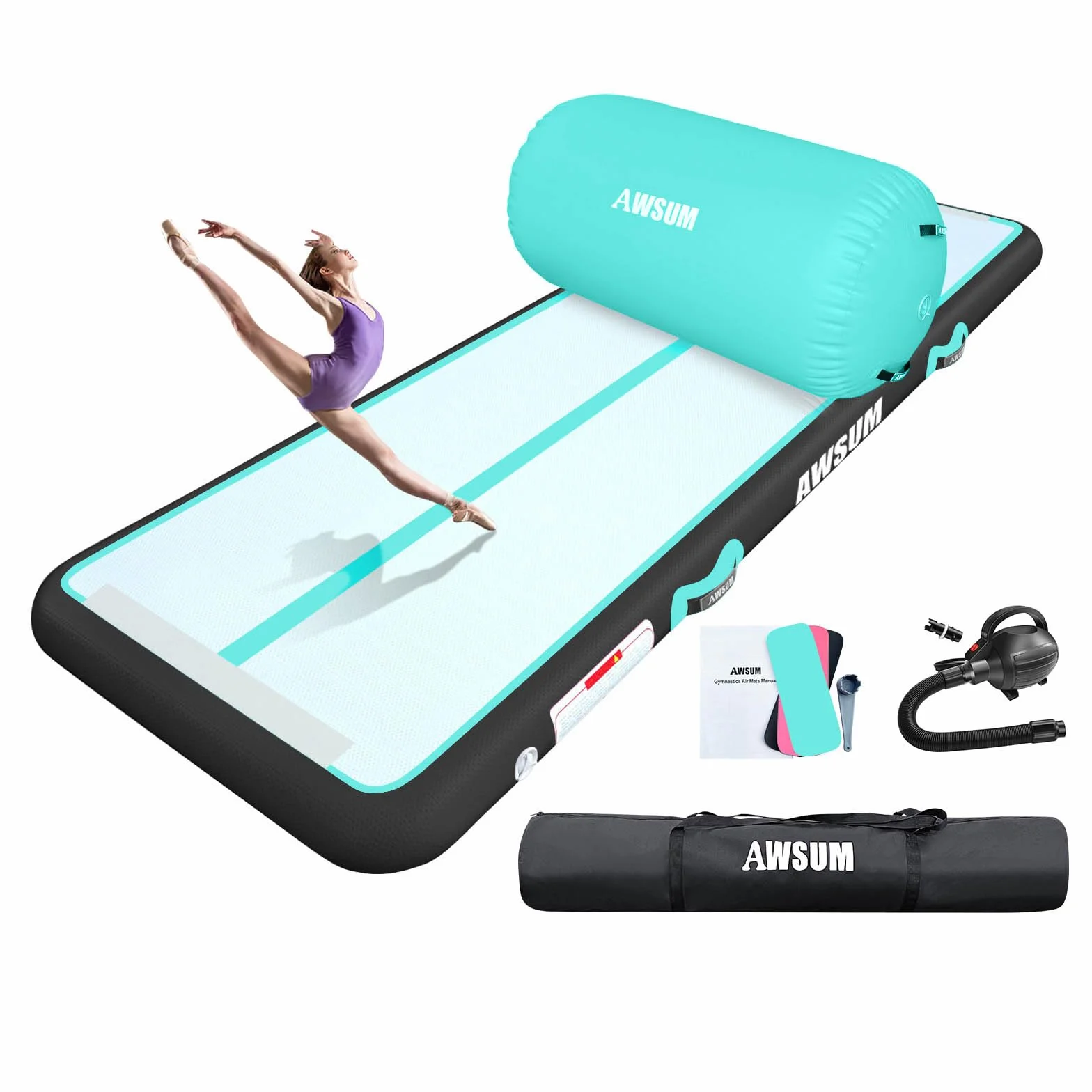 AWSUM Ginnastica Air Roller Tumbling Barrel Back Somersault Backbend Trainer per ginnastica Attrezzatura gonfiabile Springboard con pompa elettrica