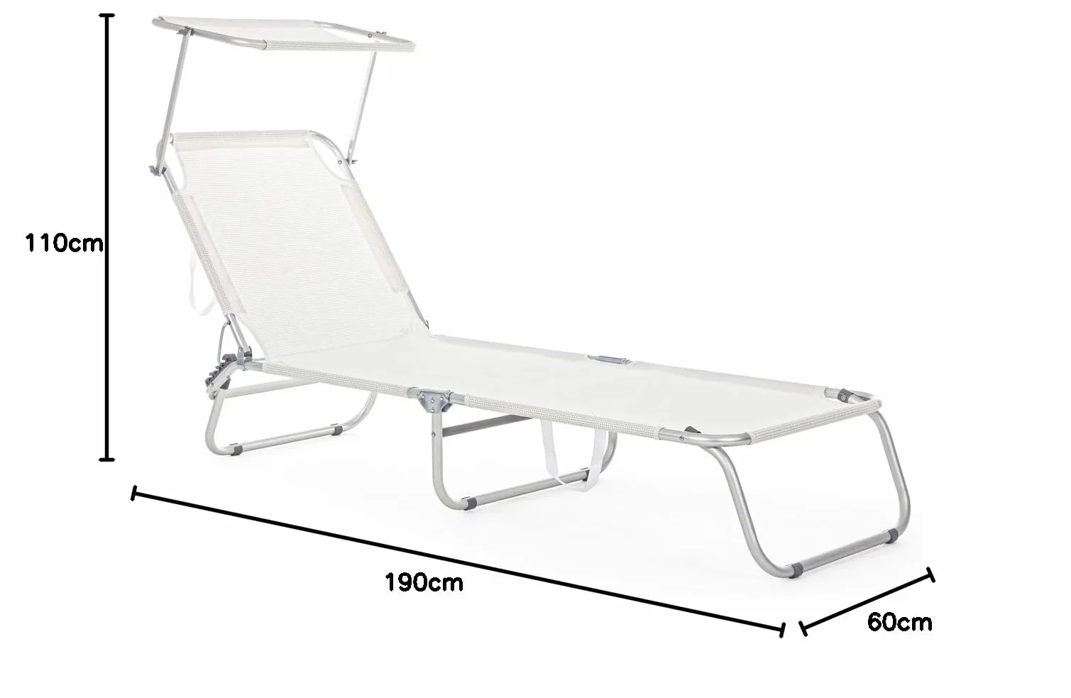 Yellowshop - Set 2 Lettini Prendisole con Tettuccio Parasole CROSS, Pieghevoli, Schienale Reclinabile, Alluminio Leggero, Giardino, Spiaggia, Piscina, Colori Blu Mix e Bianco (Bianco)