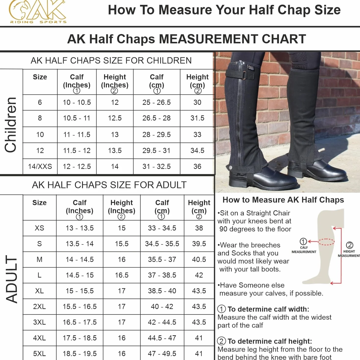 AK Bit Chain Horse Riding Half Chaps Mezza Cappotti with Additional Leather Protection AKRS-1864