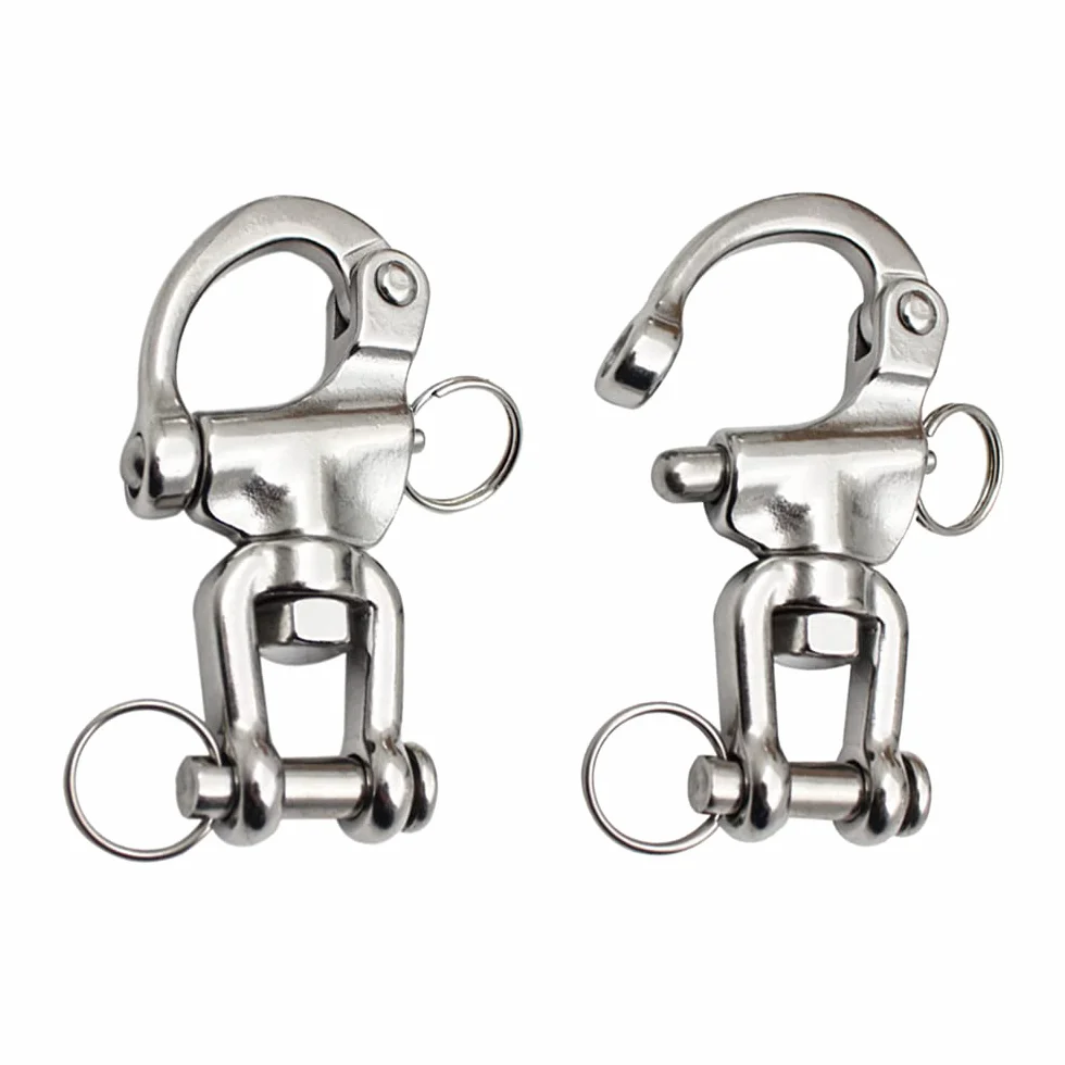 Moschettone girevole 2 pezzi acciaio inox 316 sgancio rapido 70 mm per barca veliero