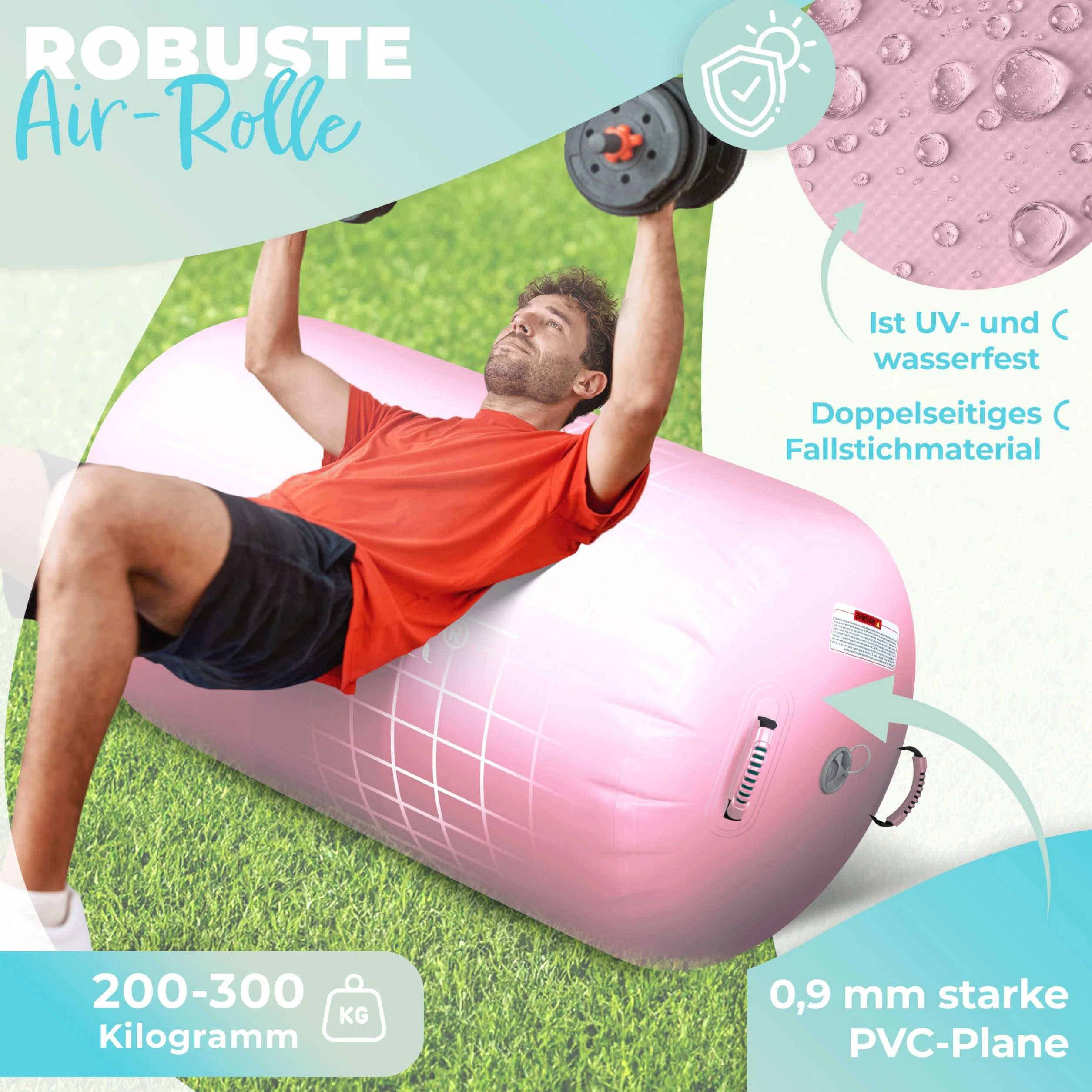KESSER® Air Roll Airtrack, rullo gonfiabile, per ginnastica, con borsa per il trasporto e pompa ad aria, a barile, per la ginnastica, per lo yoga, per il fitness,