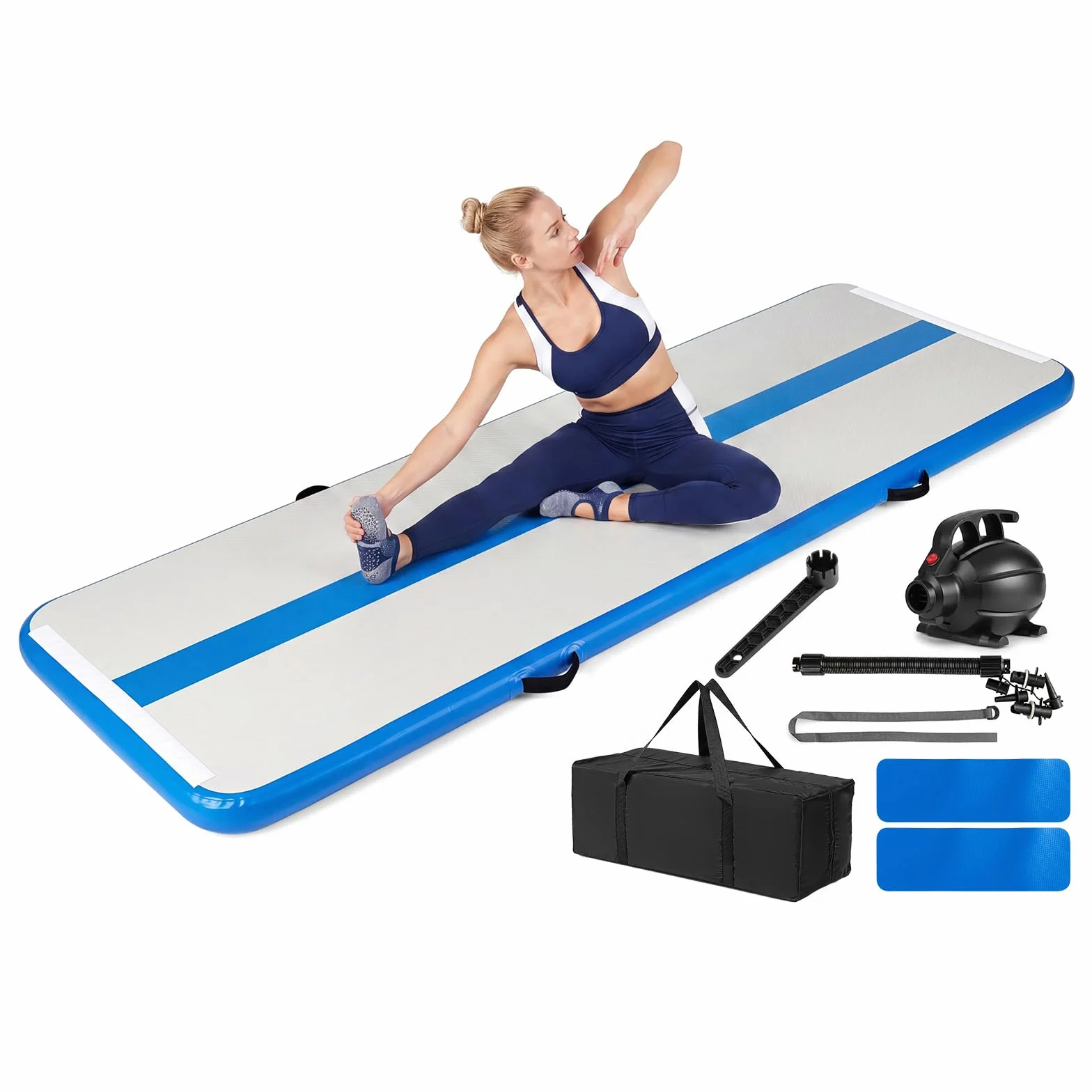 COSTWAY Tappeto Ginnastica Artistica da Casa, Materasso Ginnastica in PVC con Pompa ad Aria e Borsa, Tappetino Gonfiabile per Yoga, Fitness e Allenamento, 297 x 98 x 11 cm