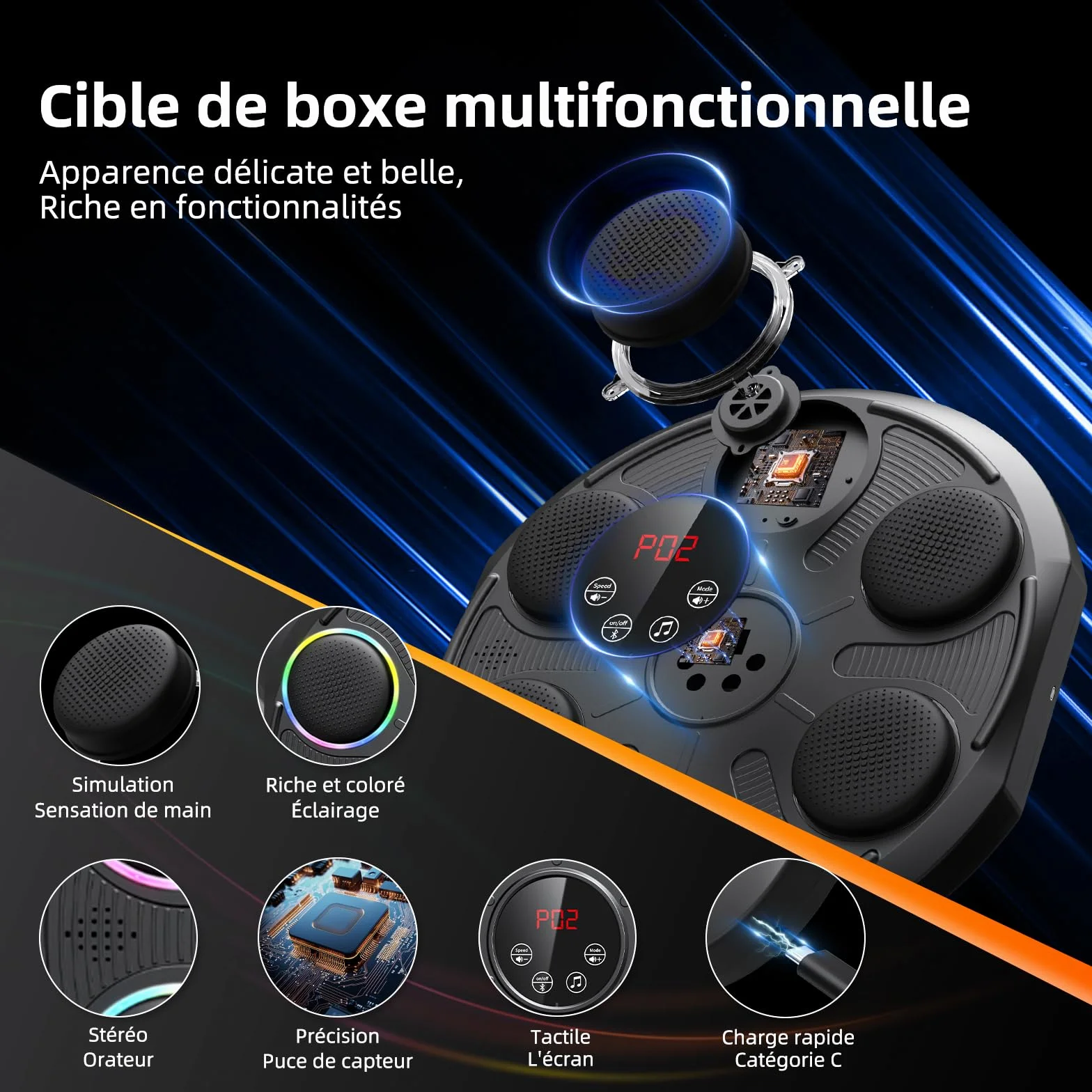 HotHands Macchina da Boxe Musicale, Extra Large a Parete Professionale a LED Dinamico a Colori Bluetooth Smart con Musica Elettronica a 12 velocità per Bambini e Adulti per Casa, Interni e Palestre