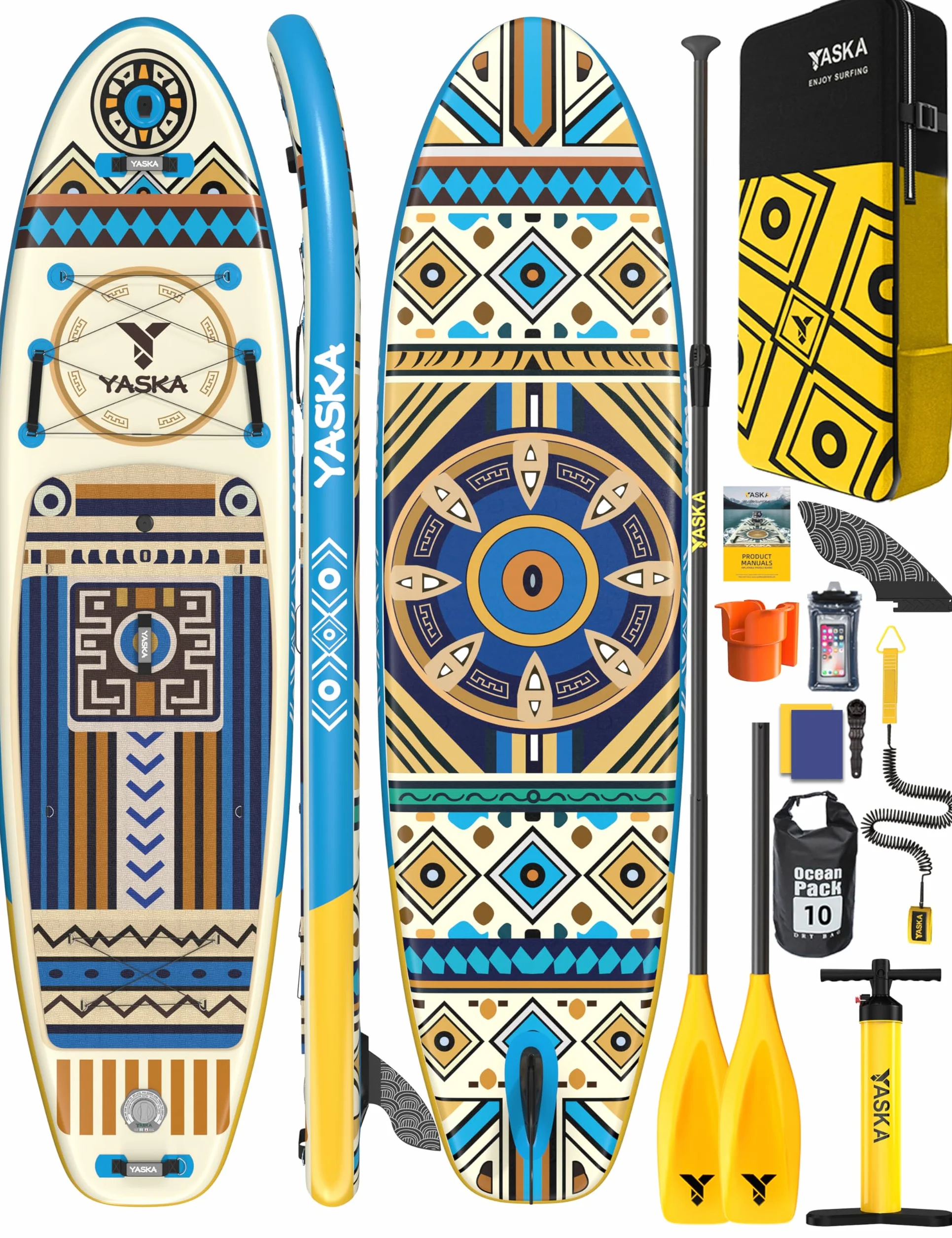 Yaska SUP Gonfiabile Adulti con Tutti gli Accessori e Portabicchiere,335cm Stand up Paddle Gonfiabile per Tutti i Livelli di Abilità,Paddle Board con Capacità di 200kg per 2 Persone