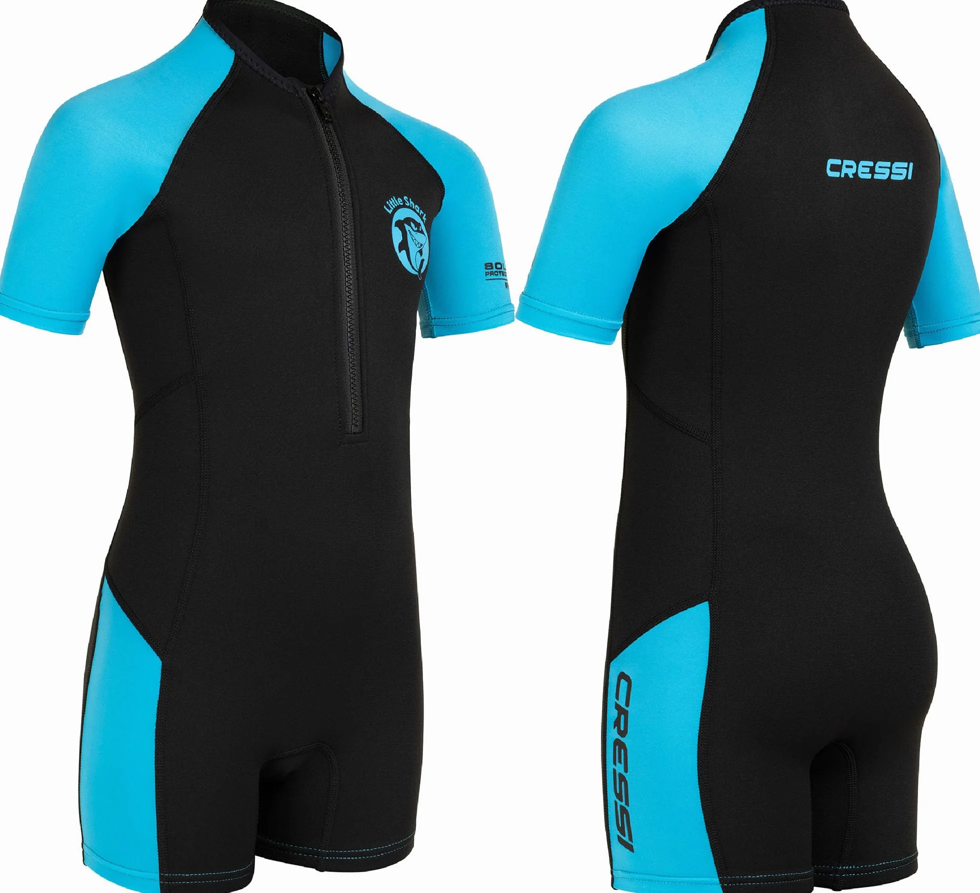 Cressi Little Shark Muta Shorty 2 mm Bambini Unisex Maniche Corte Protezione Termica UV Nuoto Snorkeling Sport Acquatici Zip Frontale