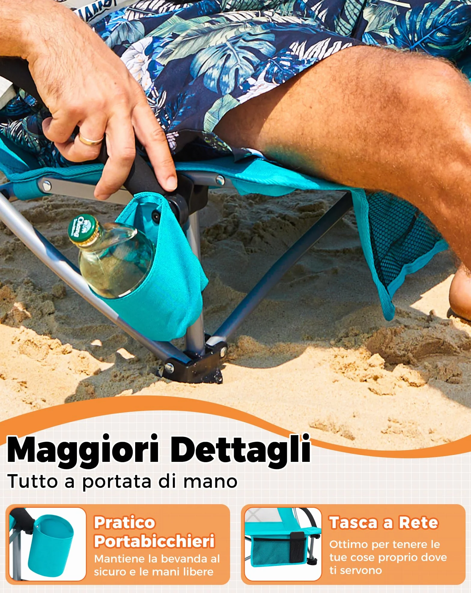 KingCamp Set di 2 Sedie da Spiaggia Pieghevoli Portata 180kg Cuscino Imbottibile Ciano