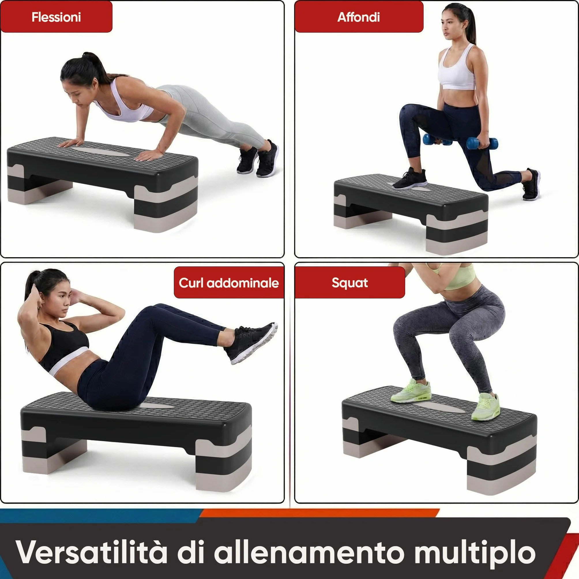 Ultrasport Step Fitness Aerobica Stepper Casa Antiscivolo Regolabile 3 Altezze Stepboard 68x28 cm Grigio