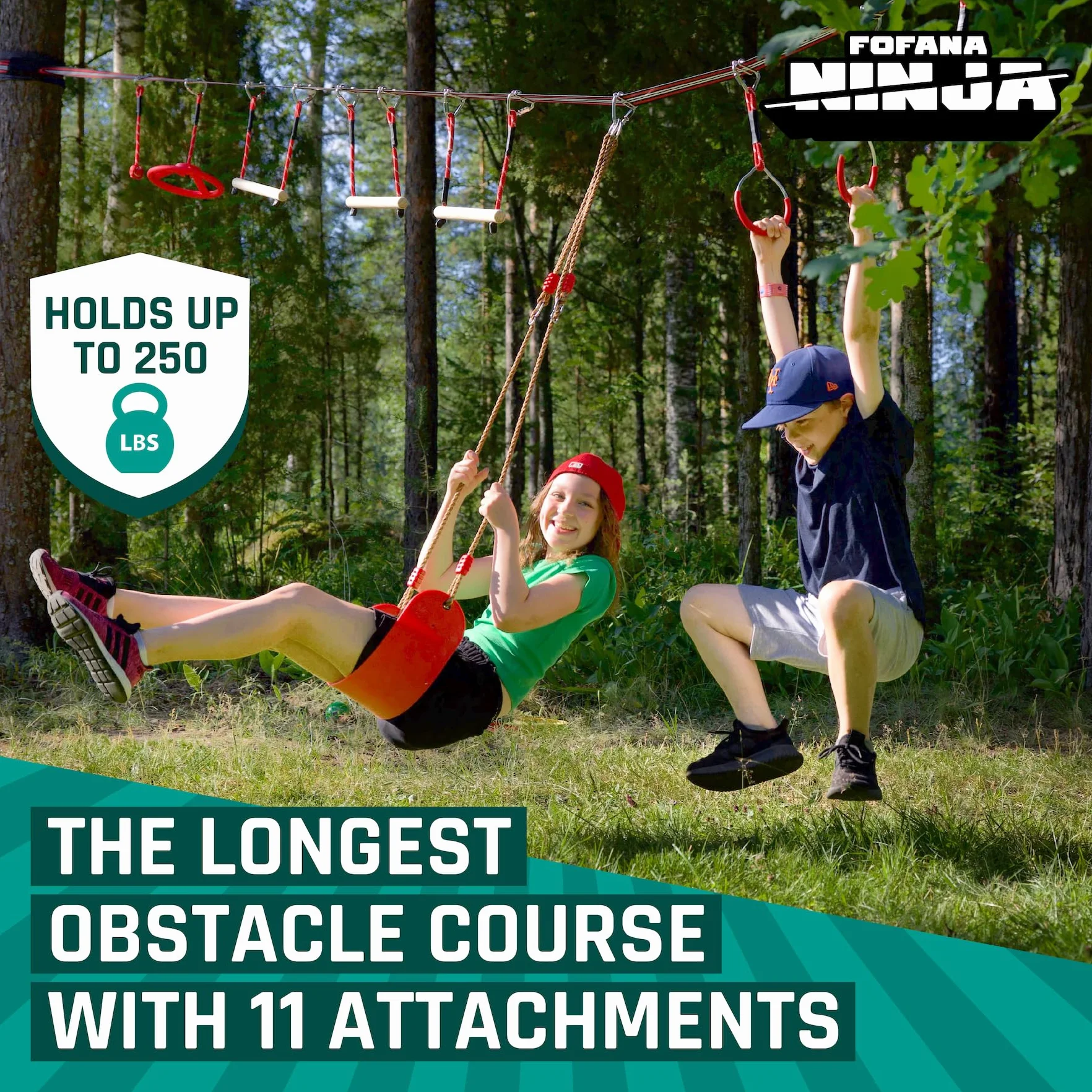 Ninja Warrior Obstacle Course for Kids 19.8m - 11 Obstacles with Ninja Slider