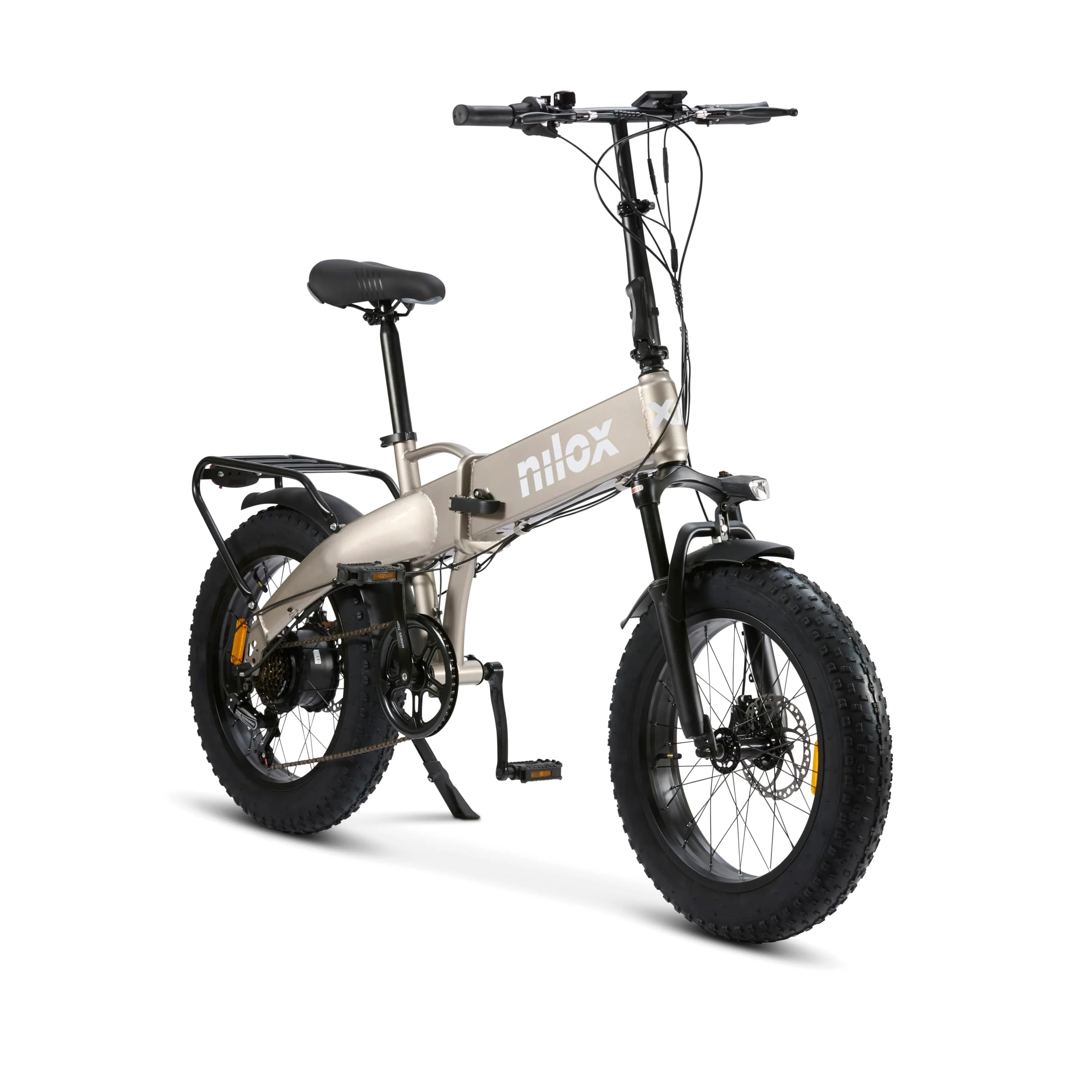 Nilox, Ebike X10, Bici Elettrica Pieghevole, Fino a 70 km di Autonomia, Fino a 25 Km/h, Motore da 36 V/250 W e Batteria Removibile 36V-13 Ah, Gomme FAT 20"x4", Cambio a 6 Velocità, Colore Grigio