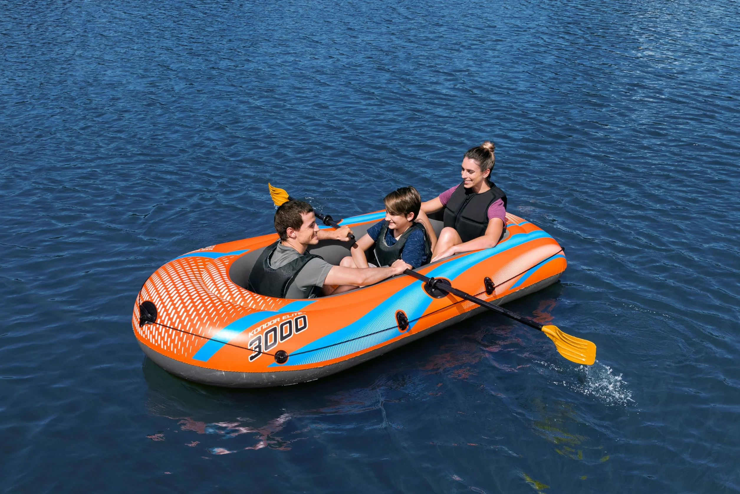 Bestway Inflatable Boat, Kondor 3000, 3 Persons, Raft Set with Oar and Hand/Foot Pump, Heavy Duty Handles and Interlocking Valves, 8.1” x 48”, 2.46m x 1.22m