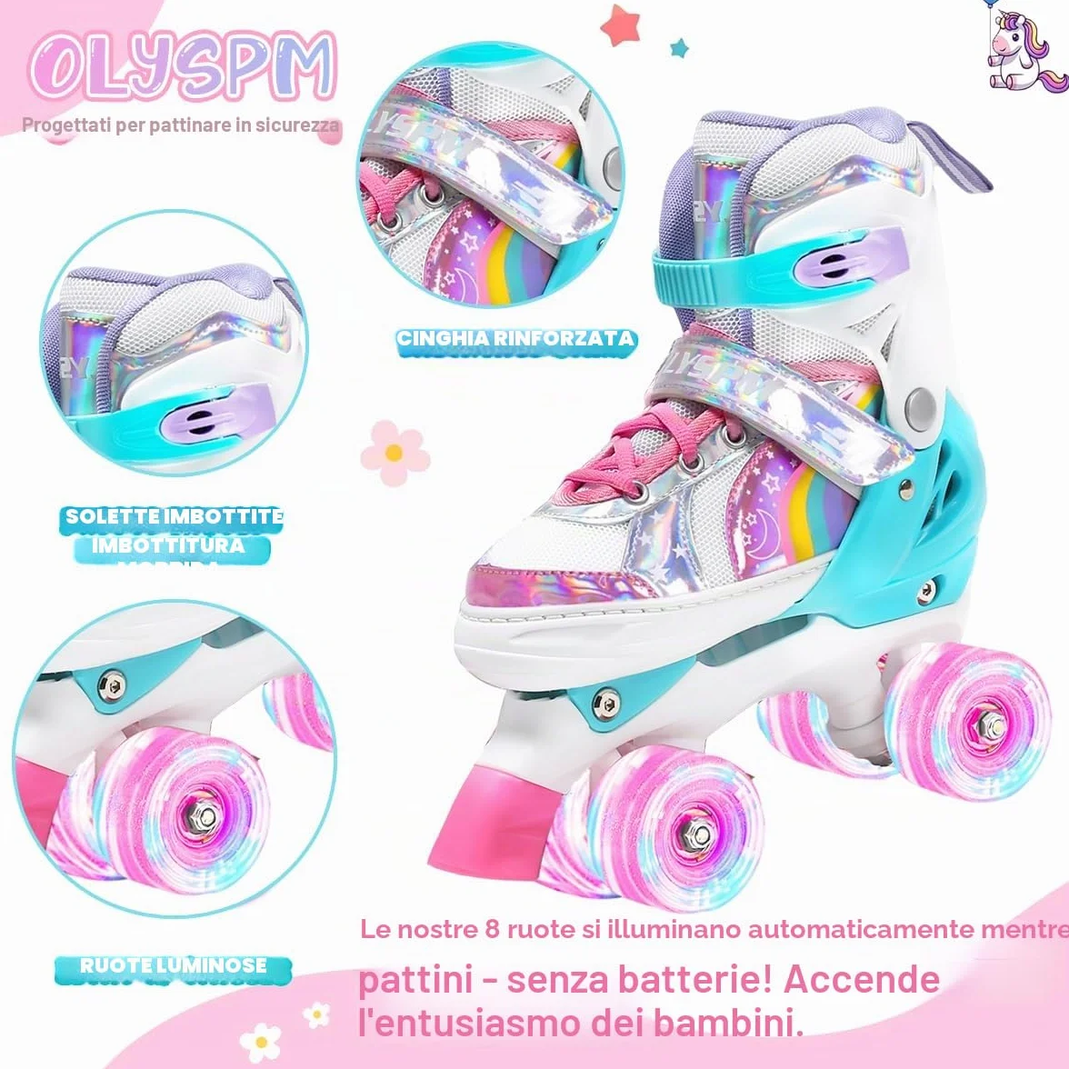 Pattini a rotelle Pattini bambina Regolabili Pattini a 4 Ruote,patini bambini 4 ruote luminosi per ragazze e ragazzi
