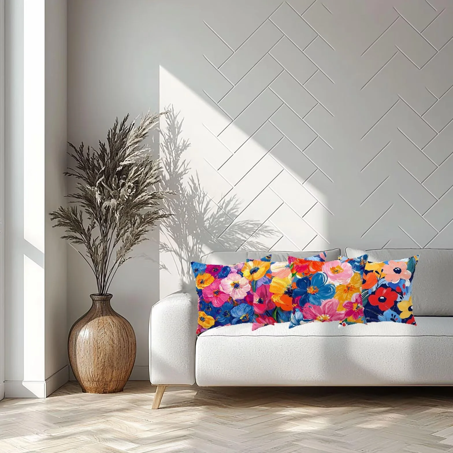 Copricuscini Divano Rosa 50x50 cm Set da 4 Impermeabile Quadrate Fiore con Cerniera Invisibile