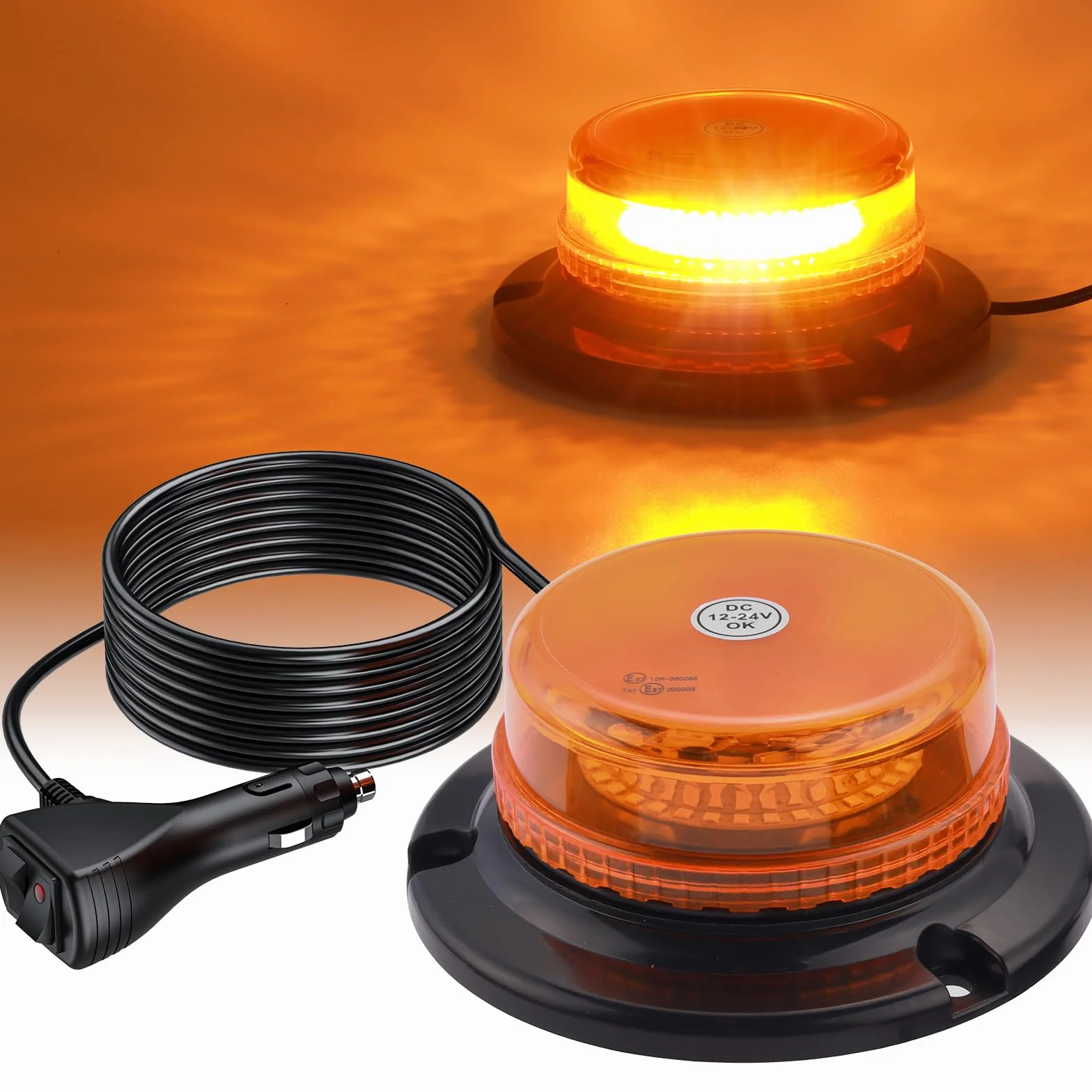 AUTOUTLET 36 LED 18W Luce Stroboscopica,Faro Rotante con con Base Magnetica e Cavo di 5 Metri,9 Modalità Lampeggianti,per Trattore Camion Auto(Arancione)