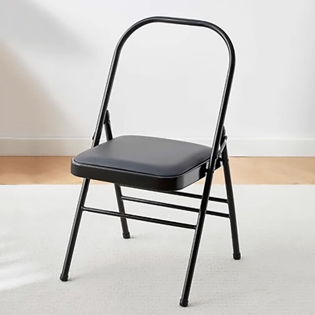 Sedia Yoga Pilates Sedia Yoga Senza Schienale in Pelle PU Design a Tre Travi Anteriore e Posteriore Sedia Yoga Pieghevole Sedia Yoga Iyengar Sedia Yoga per Adulti,Black