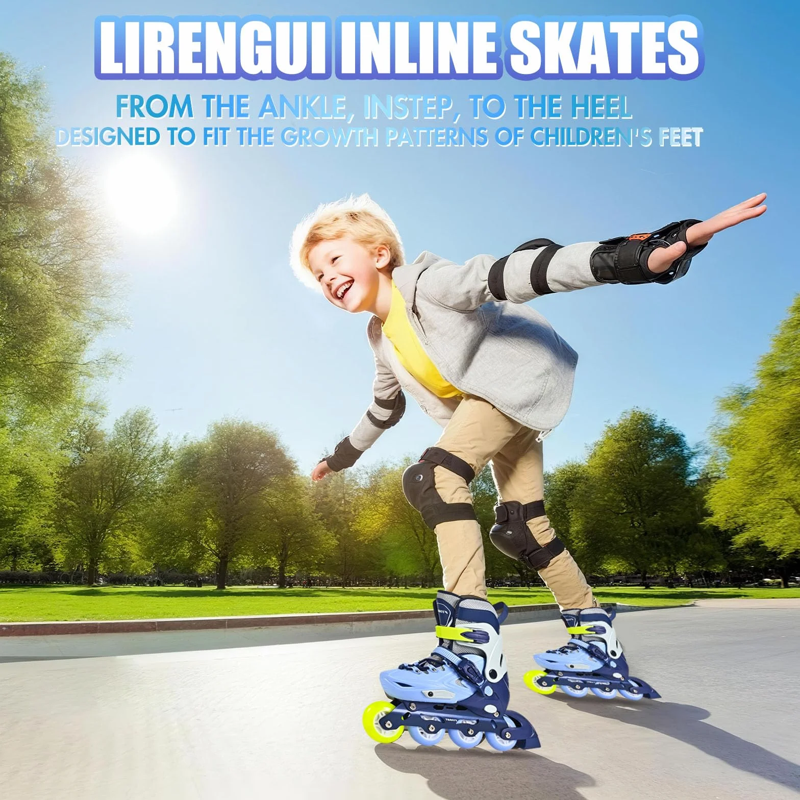 Pattini in linea regolabili per bambini con ruote luminose 4 ruote Blu Verde