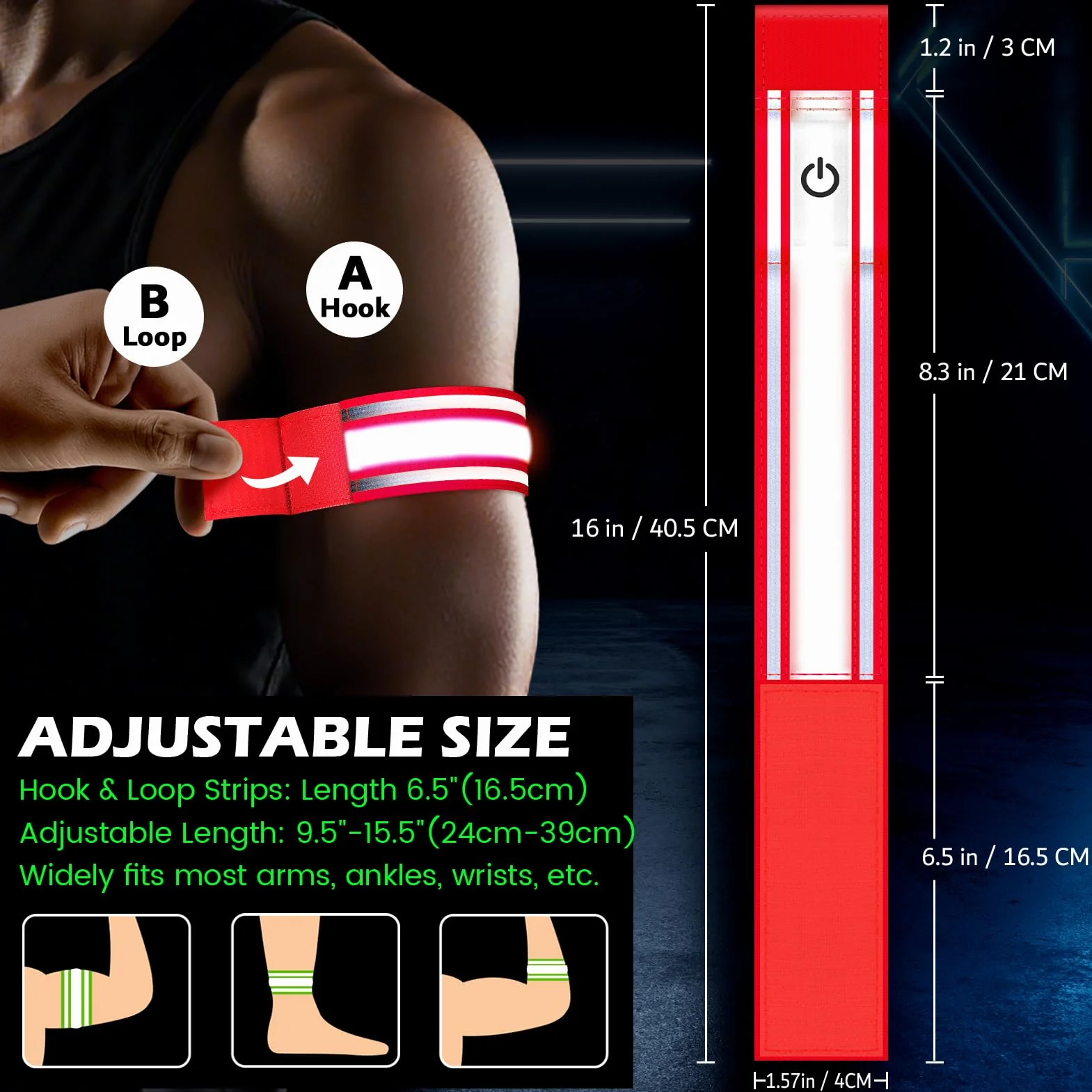 LED Bracciale Riflettente 2 Pezzi, Fascia Braccio Running, 5 Colori 3 Modalità Illuminazione Ricaricabile