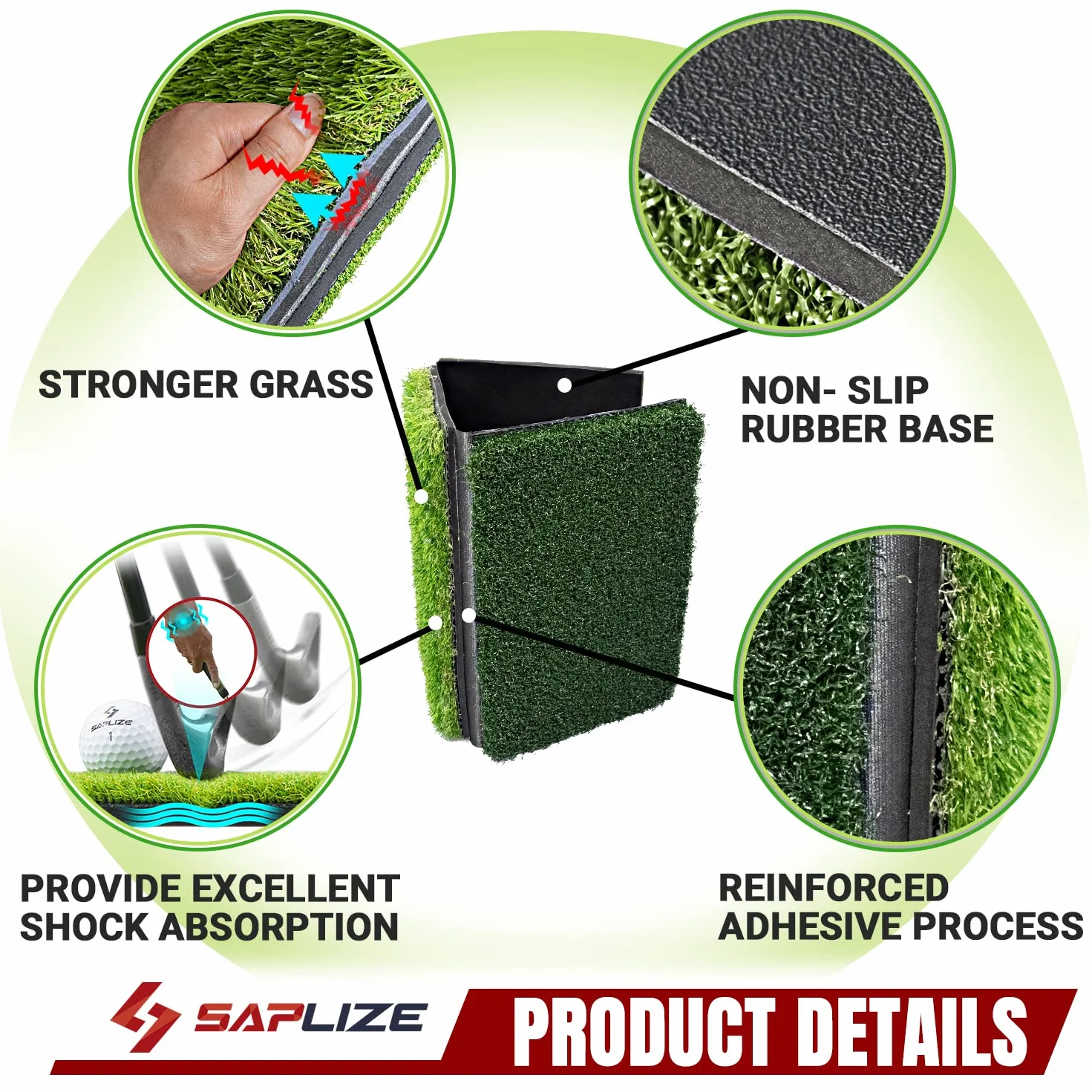 SAPLIZE Tapis de Golf Pliable 3 en 1 76 x 38 cm Tri-Turf pour Entraînement Driving Chipping Putting