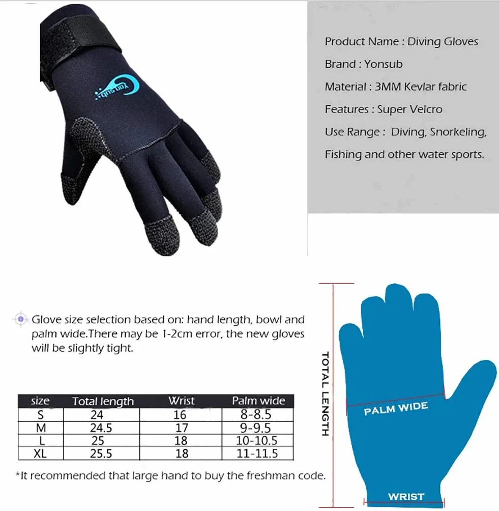 Guanti per muta subacquea da 3 mm in neoprene antiscivolo per caccia subacquea L