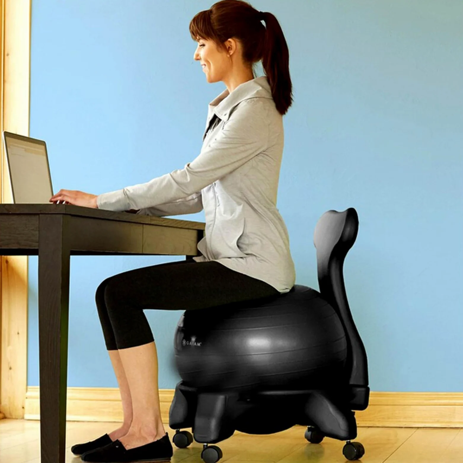 Sedia a Sfera Sedia Da Ufficio Con Palla Da Equilibrio, Sedia Con Palla Per Postura Stabile Per Sedersi Alla Scrivania/sollievo Dalle Gambe Irrequiete Per Adulti - Con Ruote/schienale/pompa