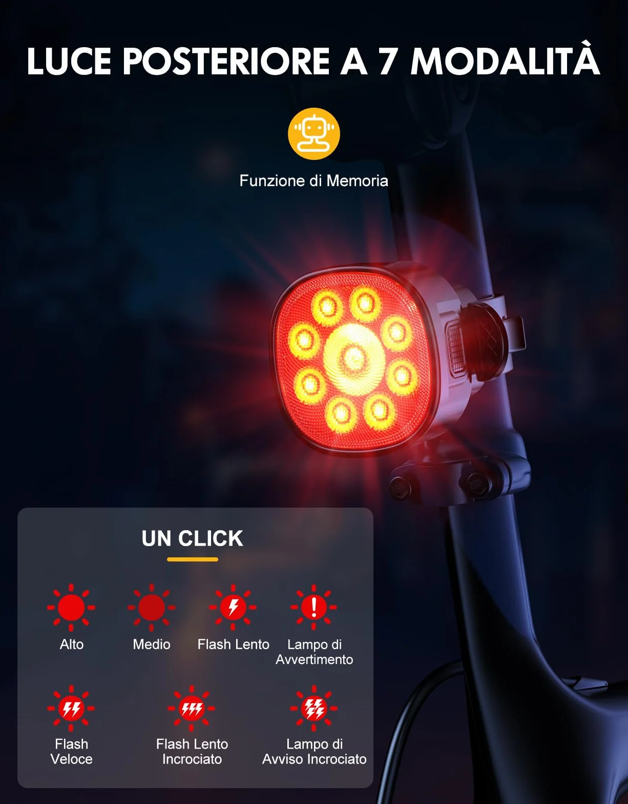 Luci Bicicletta LED Anteriore e Posteriore Ricaricabili USB IP65, Kit 8+7 Modalità Super Luminose per Bici Strada