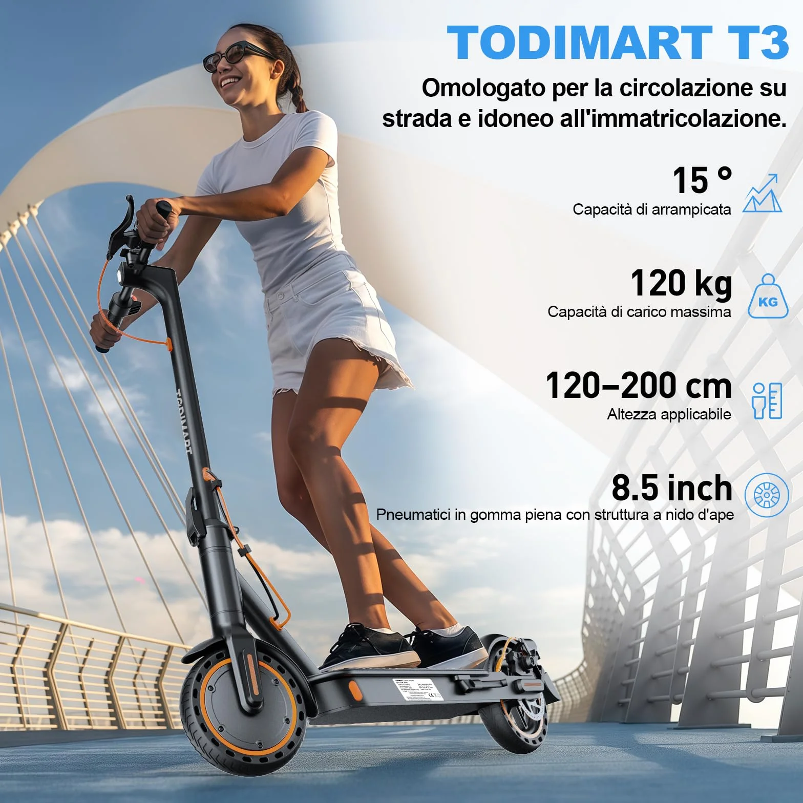 Monopattino Elettrico Adulto Ultraleggero 35KM Autonomia 25 Km/h 350W 8.5" Pneumatici Solidi Pieghevole