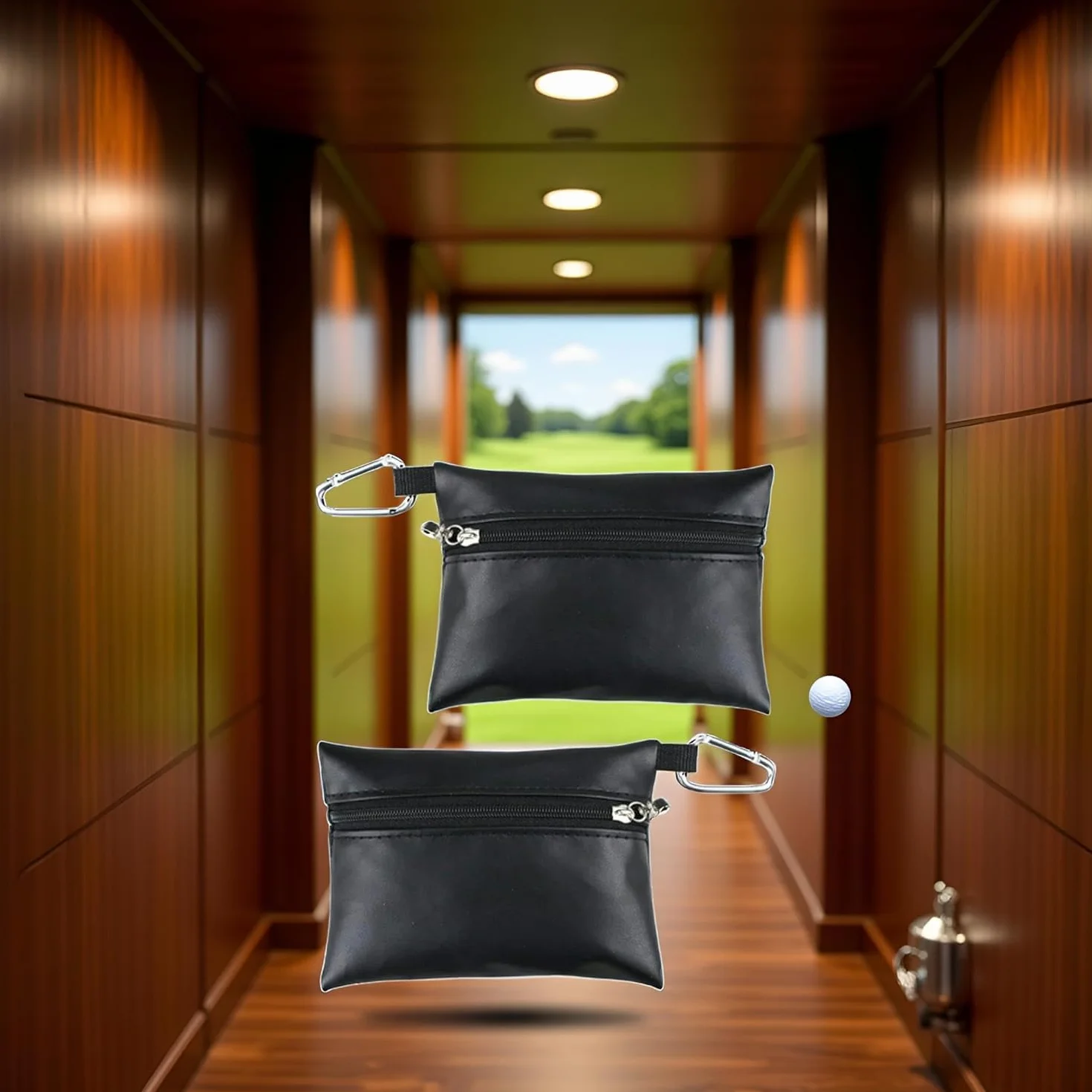 Borsa per tee da golf in pelle con cerniera, accessori per borse da golf, sacchetti neri per mini golf tee